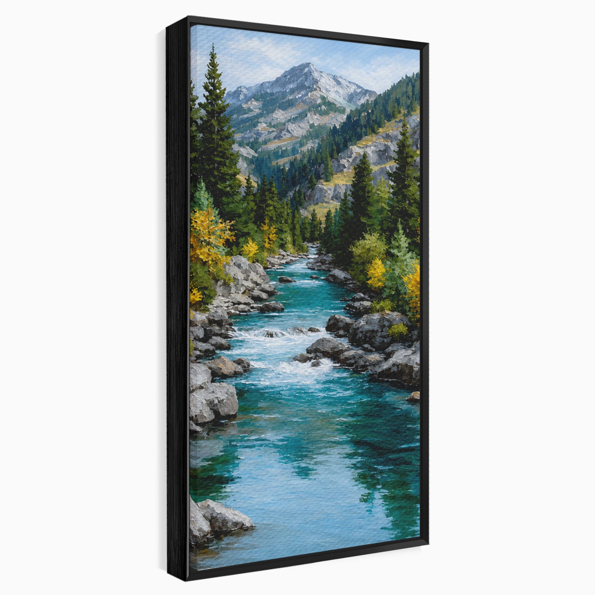 Tablou Canvas Premium LuxCanva® A1671, Peisaj Montan Cu Rau, Peisaj, Munti, Rau, Natura, Living, Culori Vibrante