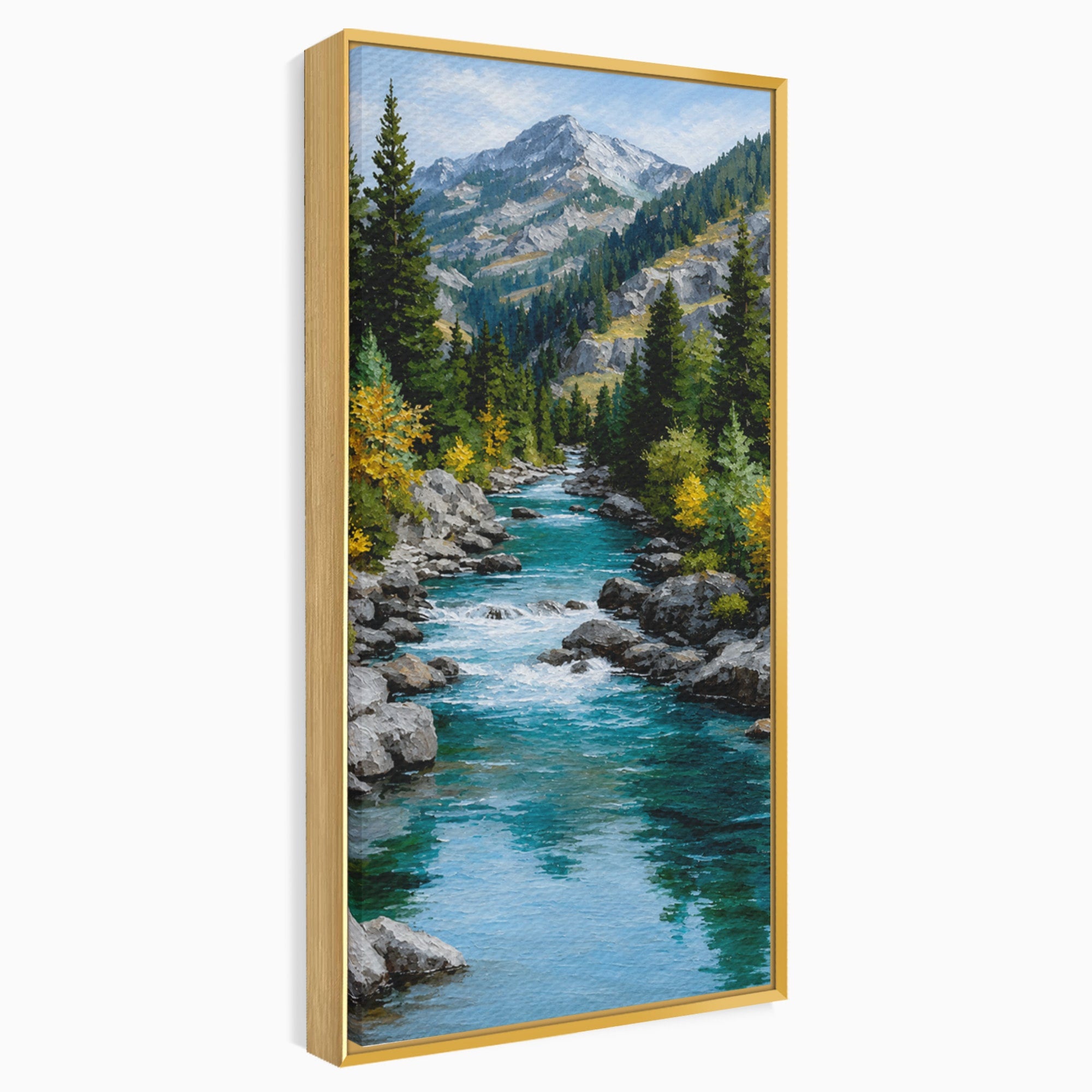 Tablou Canvas Premium LuxCanva® A1671, Peisaj Montan Cu Rau, Peisaj, Munti, Rau, Natura, Living, Culori Vibrante