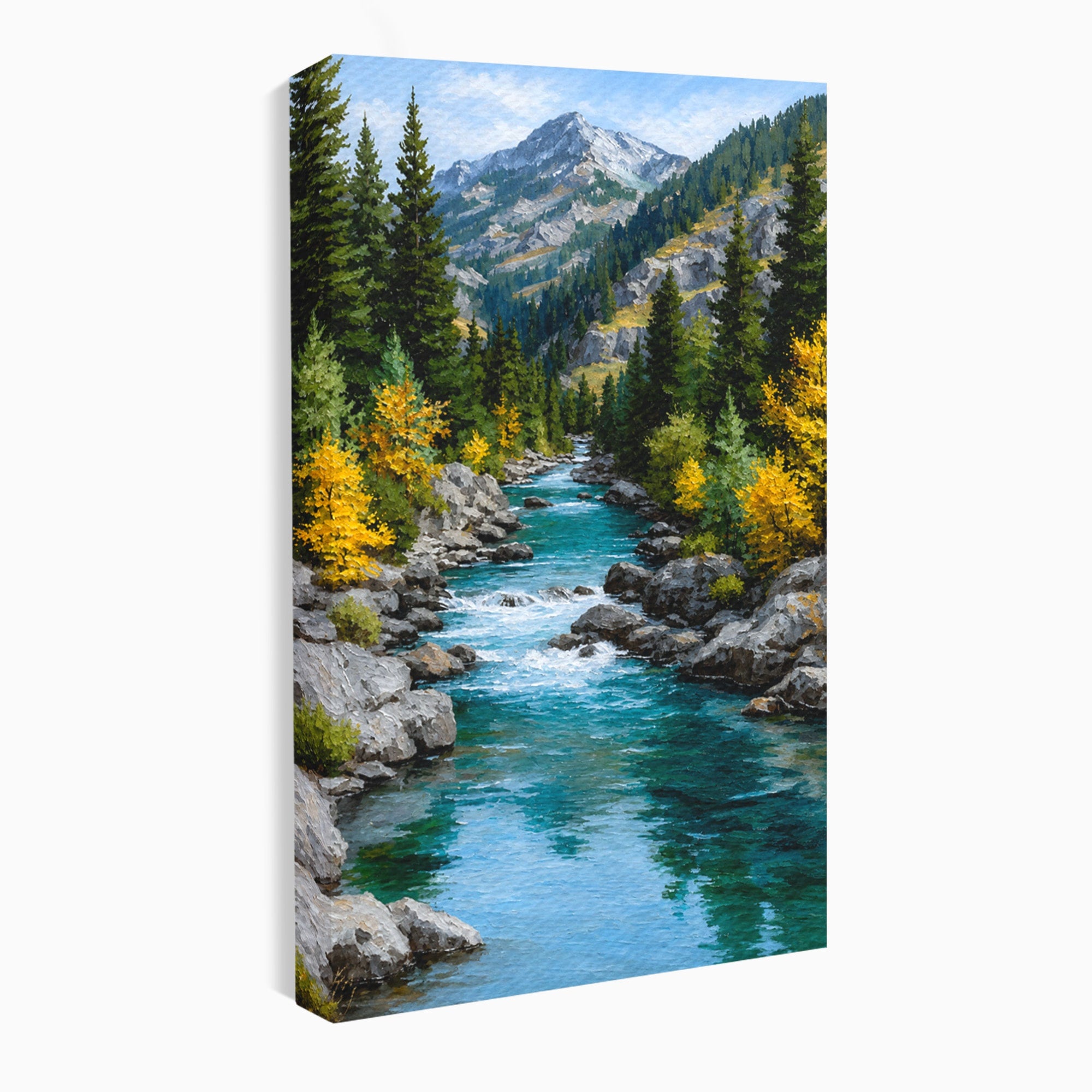 Tablou Canvas Premium LuxCanva® A1671, Peisaj Montan Cu Rau, Peisaj, Munti, Rau, Natura, Living, Culori Vibrante