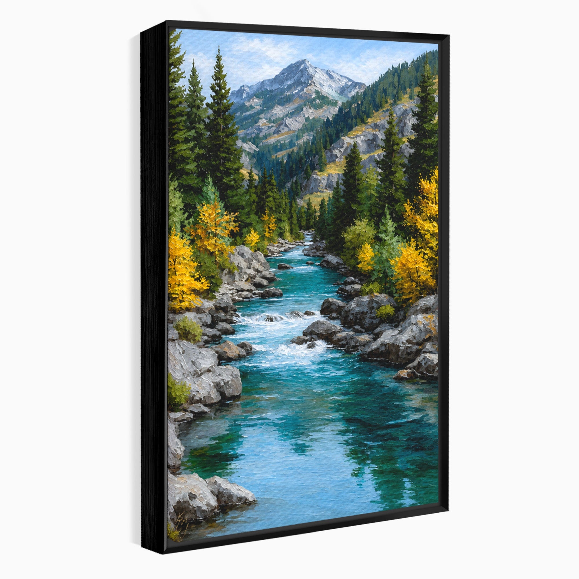 Tablou Canvas Premium LuxCanva® A1671, Peisaj Montan Cu Rau, Peisaj, Munti, Rau, Natura, Living, Culori Vibrante