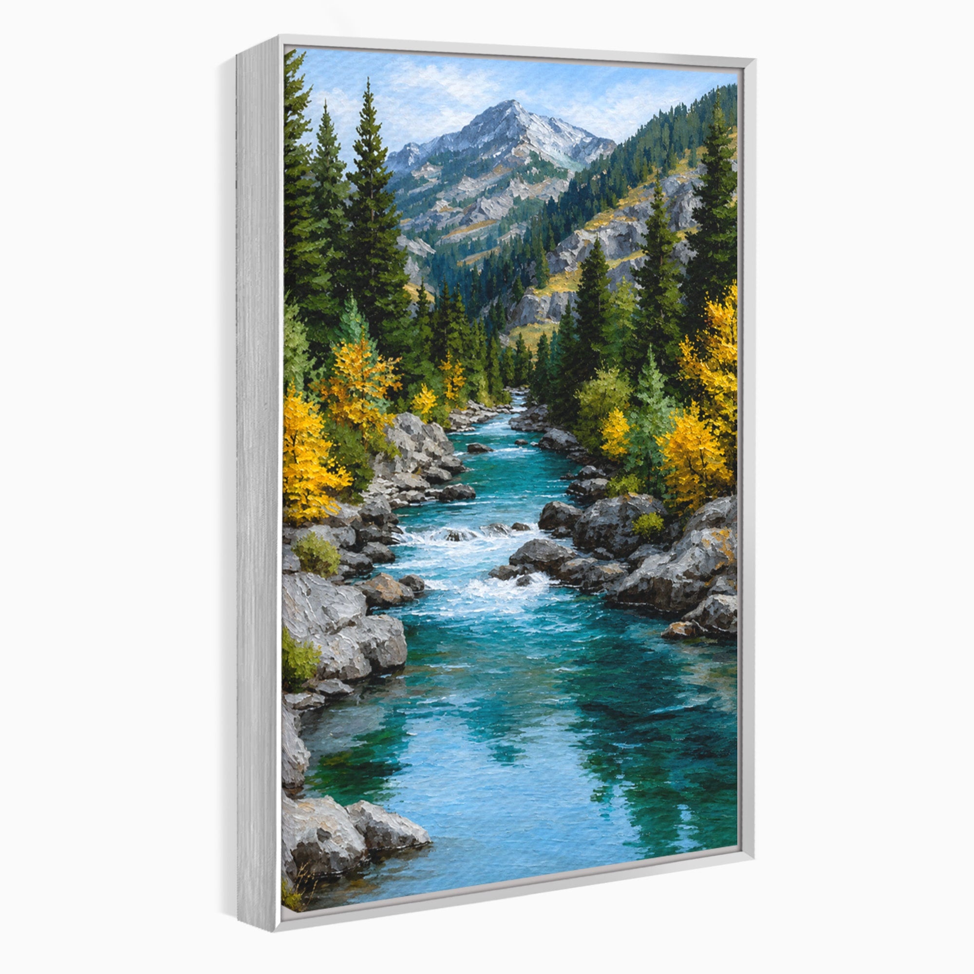 Tablou Canvas Premium LuxCanva® A1671, Peisaj Montan Cu Rau, Peisaj, Munti, Rau, Natura, Living, Culori Vibrante