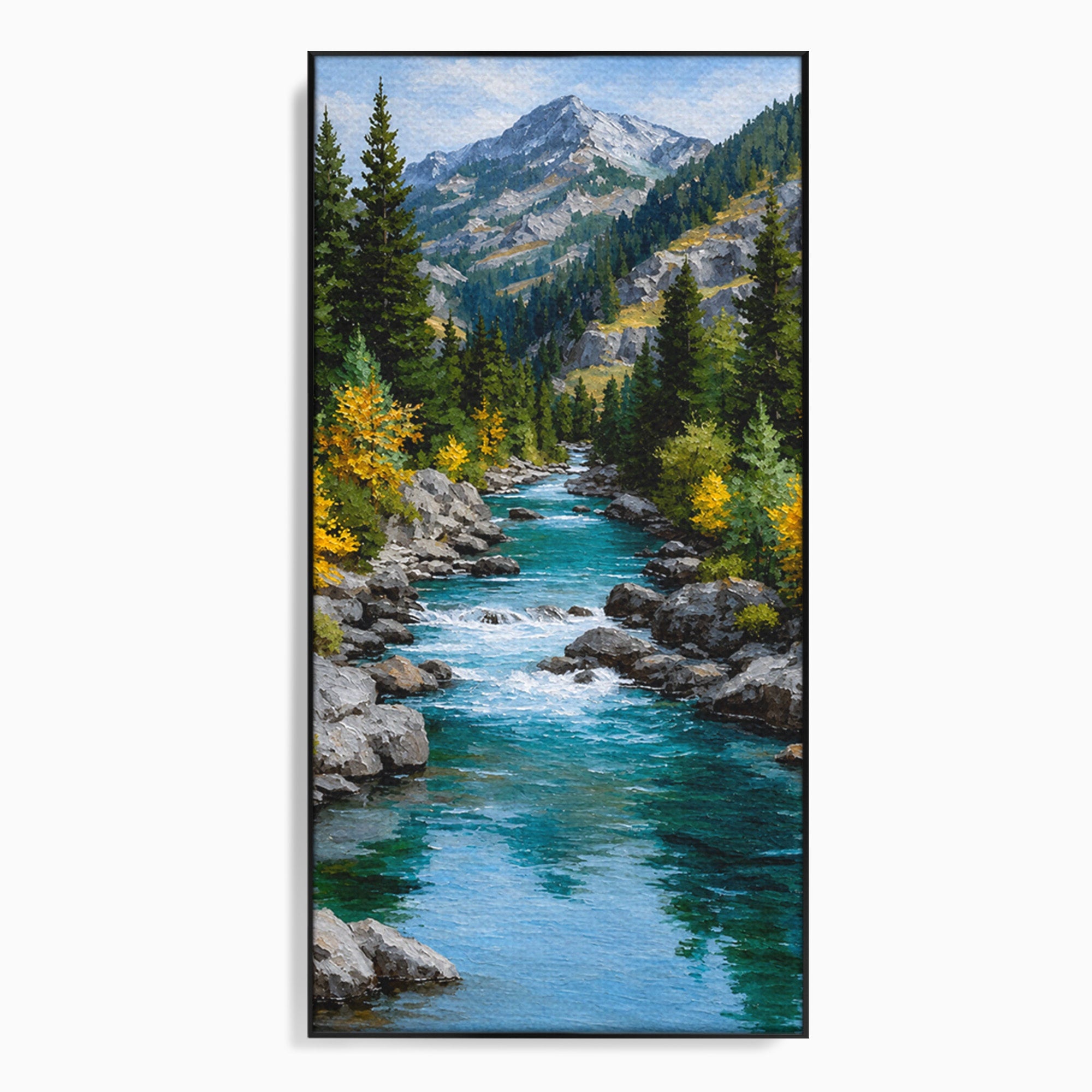 Tablou Canvas Premium LuxCanva® A1671, Peisaj Montan Cu Rau, Peisaj, Munti, Rau, Natura, Living, Culori Vibrante