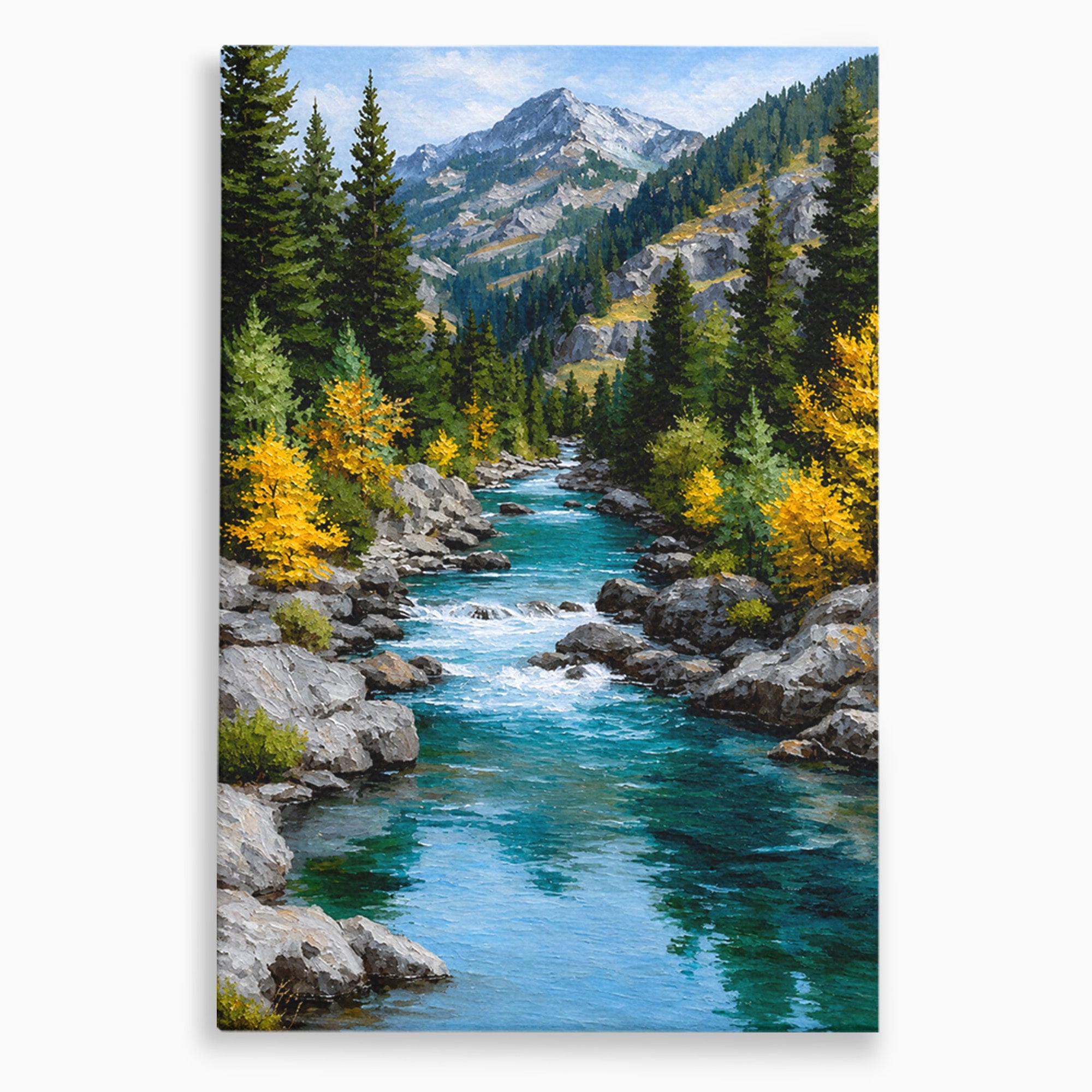 Tablou Canvas Premium LuxCanva® A1671, Peisaj Montan Cu Rau, Peisaj, Munti, Rau, Natura, Living, Culori Vibrante