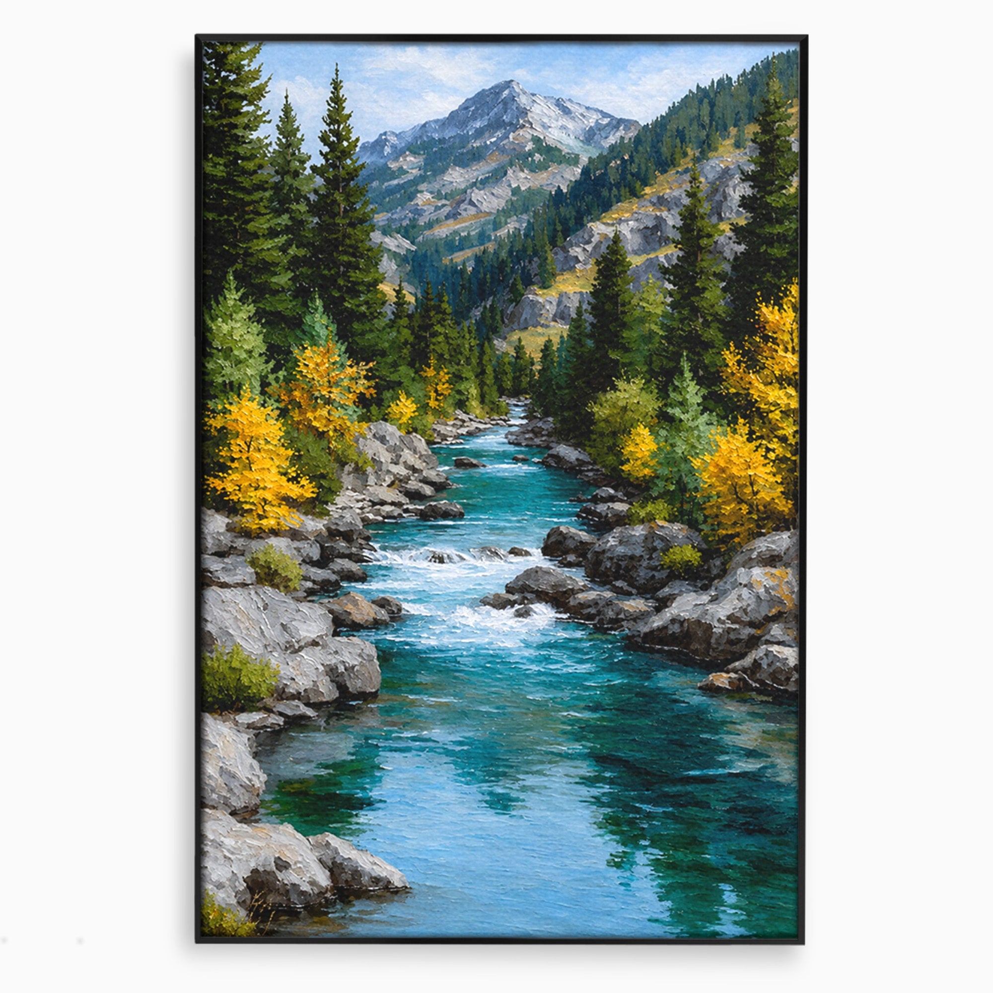 Tablou Canvas Premium LuxCanva® A1671, Peisaj Montan Cu Rau, Peisaj, Munti, Rau, Natura, Living, Culori Vibrante