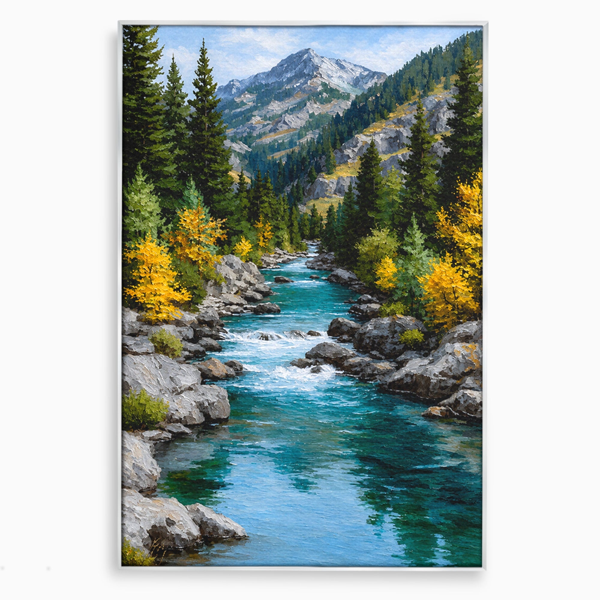 Tablou Canvas Premium LuxCanva® A1671, Peisaj Montan Cu Rau, Peisaj, Munti, Rau, Natura, Living, Culori Vibrante