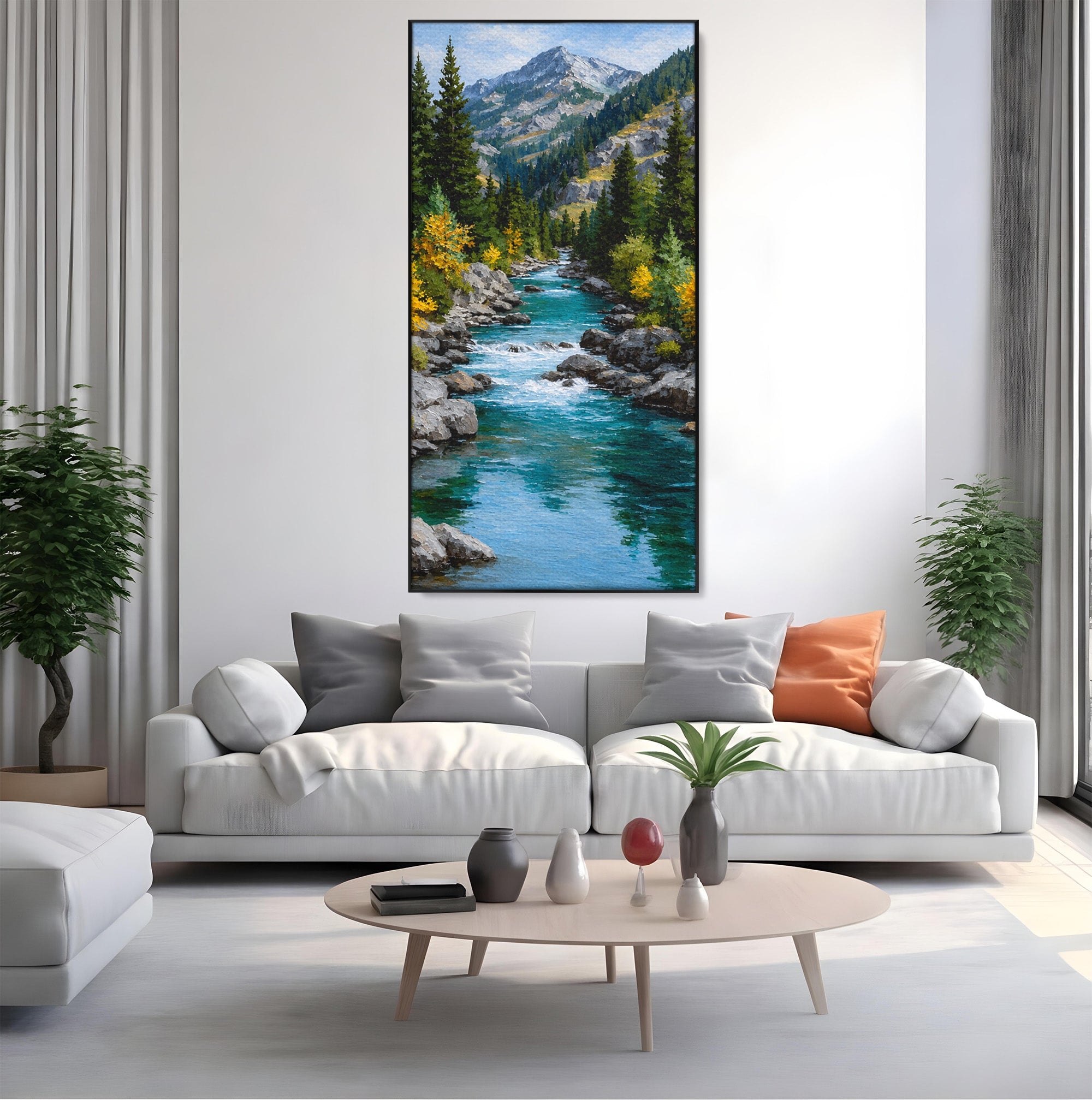 Tablou Canvas Premium LuxCanva® A1671, Peisaj Montan Cu Rau, Peisaj, Munti, Rau, Natura, Living, Culori Vibrante