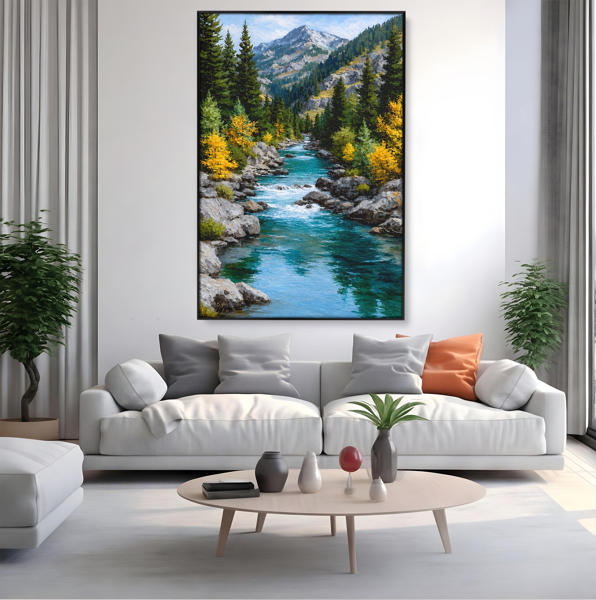 Tablou Canvas Premium LuxCanva® A1671, Peisaj Montan Cu Rau, Peisaj, Munti, Rau, Natura, Living, Culori Vibrante
