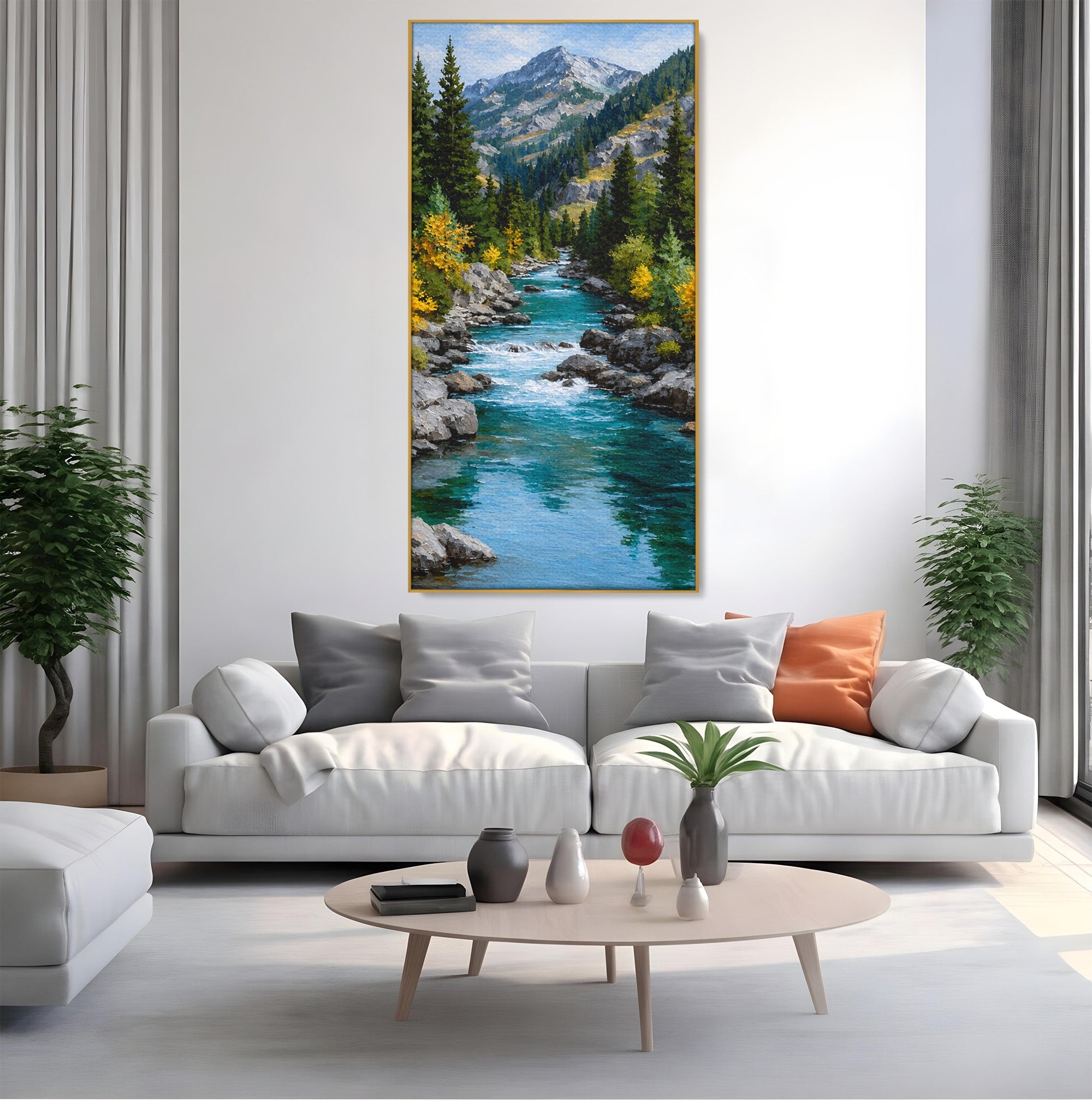 Tablou Canvas Premium LuxCanva® A1671, Peisaj Montan Cu Rau, Peisaj, Munti, Rau, Natura, Living, Culori Vibrante