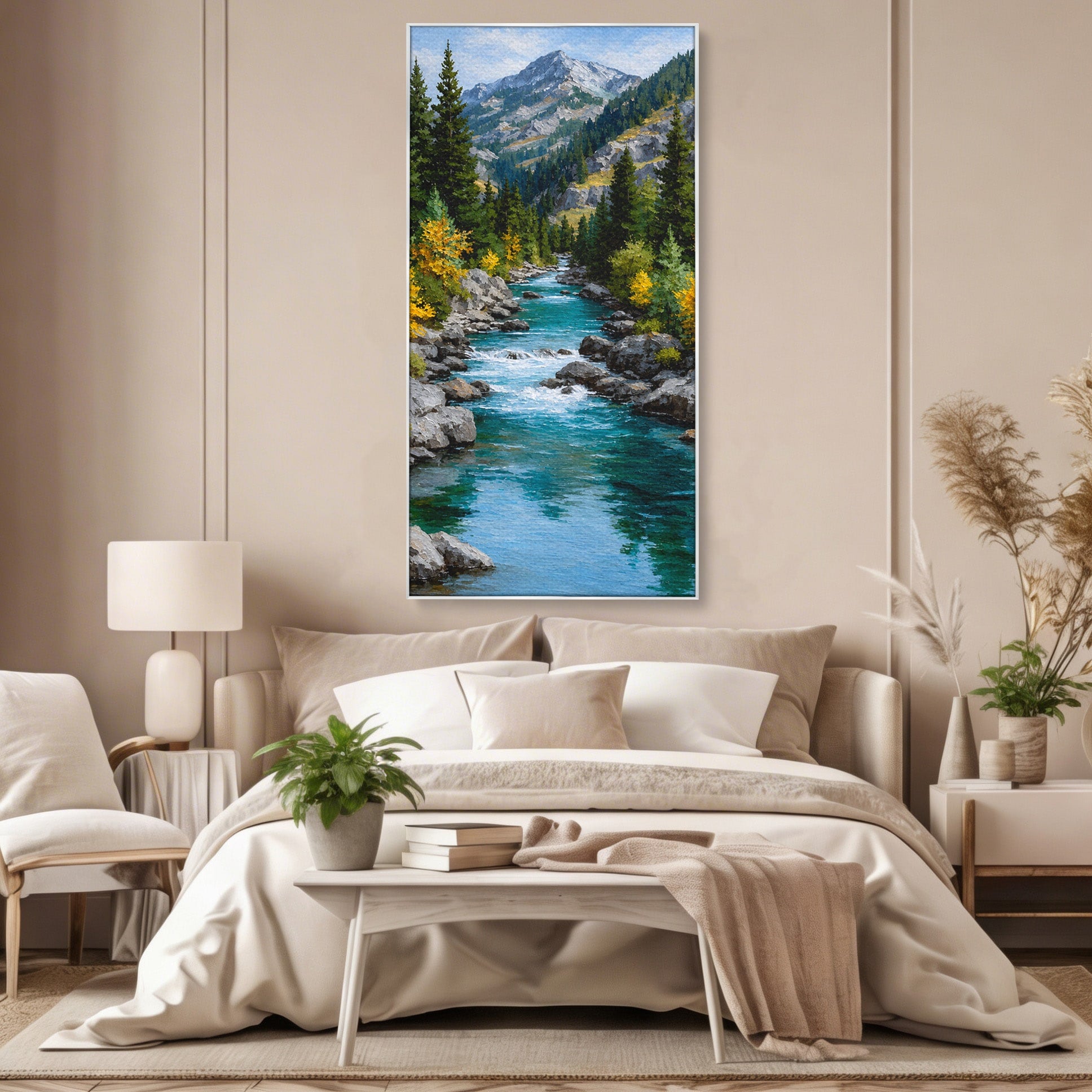 Tablou Canvas Premium LuxCanva® A1671, Peisaj Montan Cu Rau, Peisaj, Munti, Rau, Natura, Living, Culori Vibrante