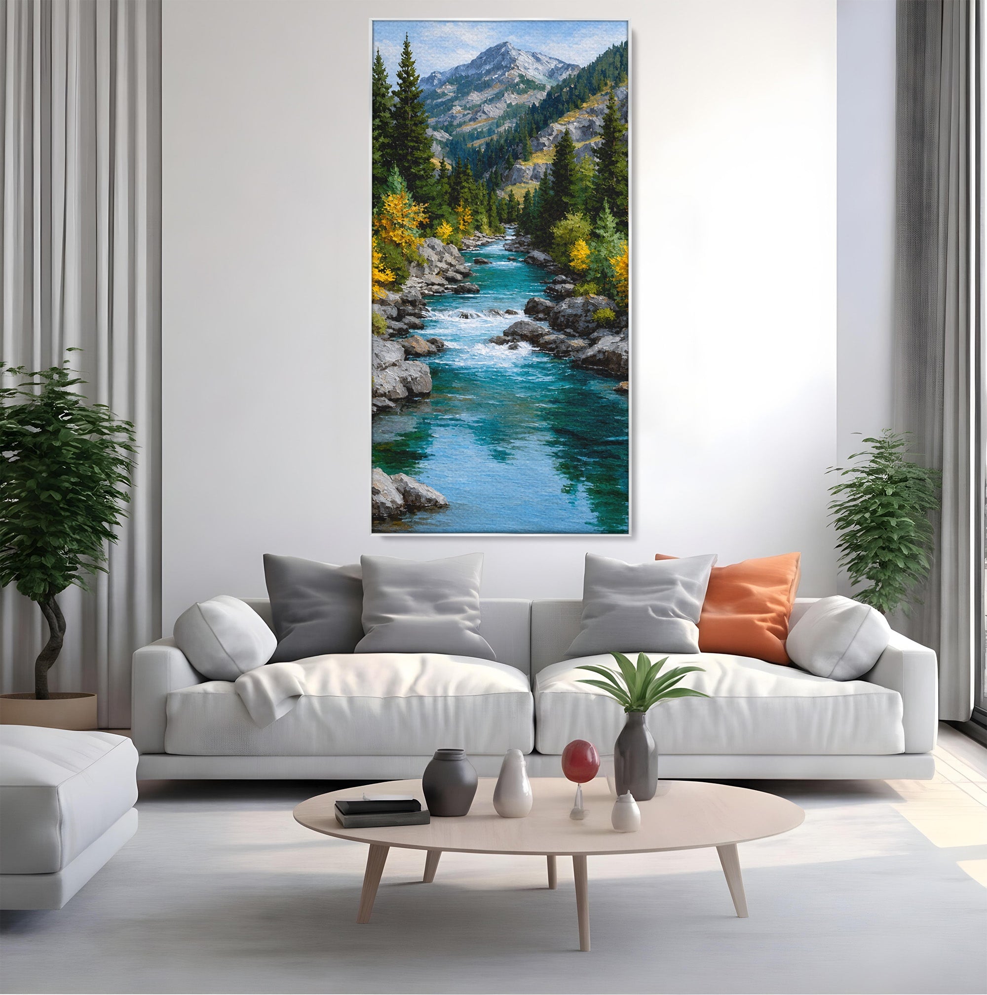 Tablou Canvas Premium LuxCanva® A1671, Peisaj Montan Cu Rau, Peisaj, Munti, Rau, Natura, Living, Culori Vibrante