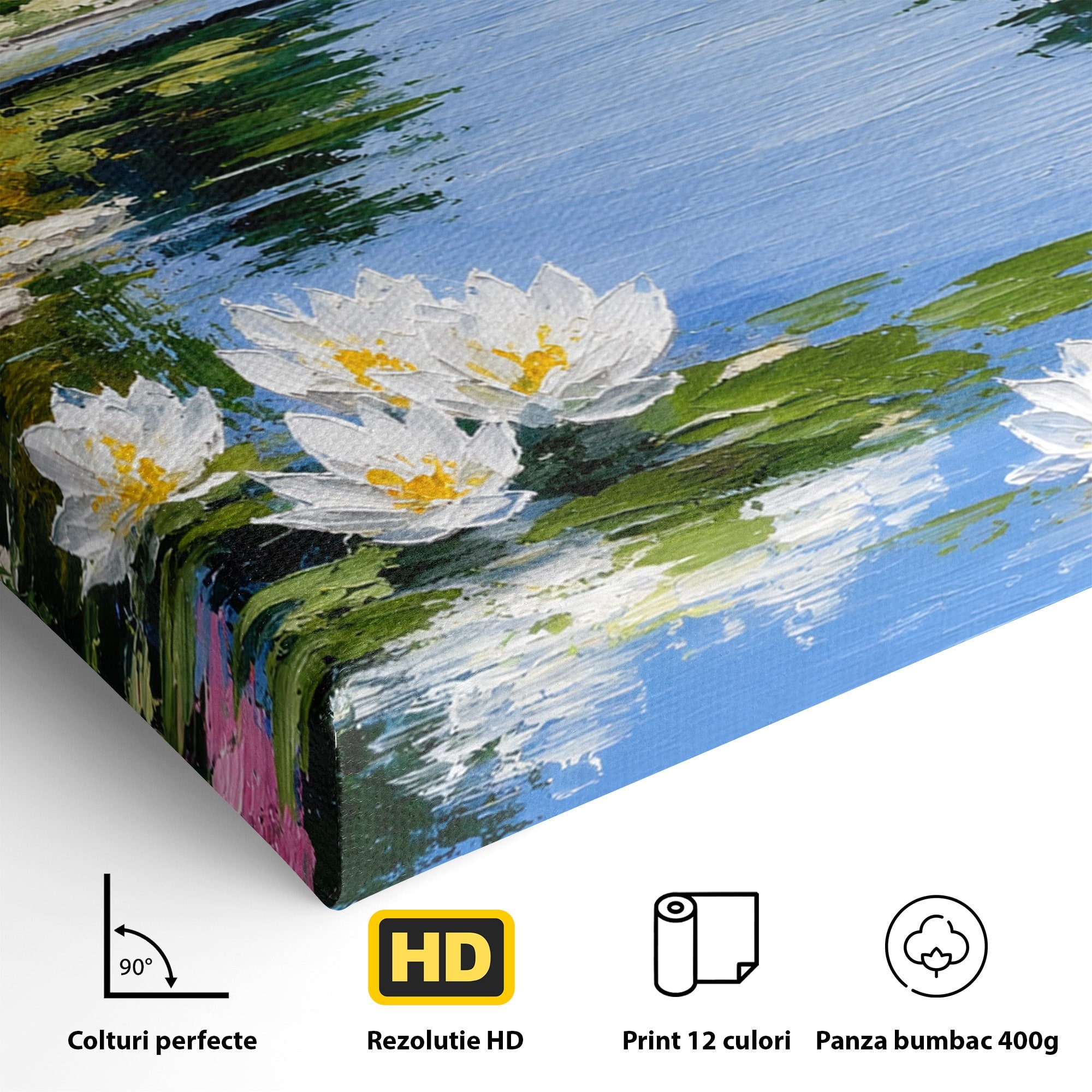 Tablou Canvas Premium LuxCanva® A1673, Peisaj De Vara Cu Lac Linistit, Lac, Flori, Peisaj, Natura, Living, Culori Vibrante