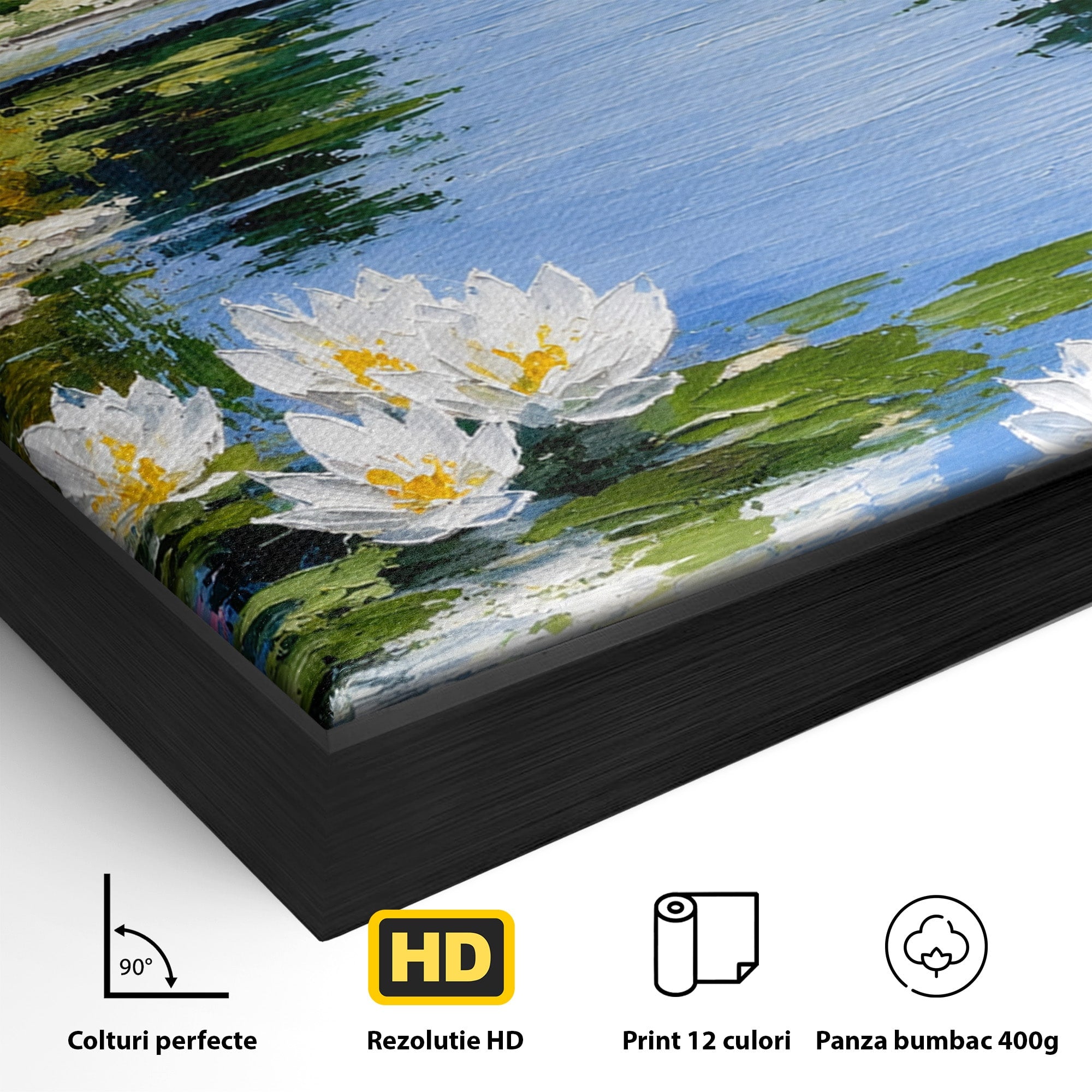 Tablou Canvas Premium LuxCanva® A1673, Peisaj De Vara Cu Lac Linistit, Lac, Flori, Peisaj, Natura, Living, Culori Vibrante