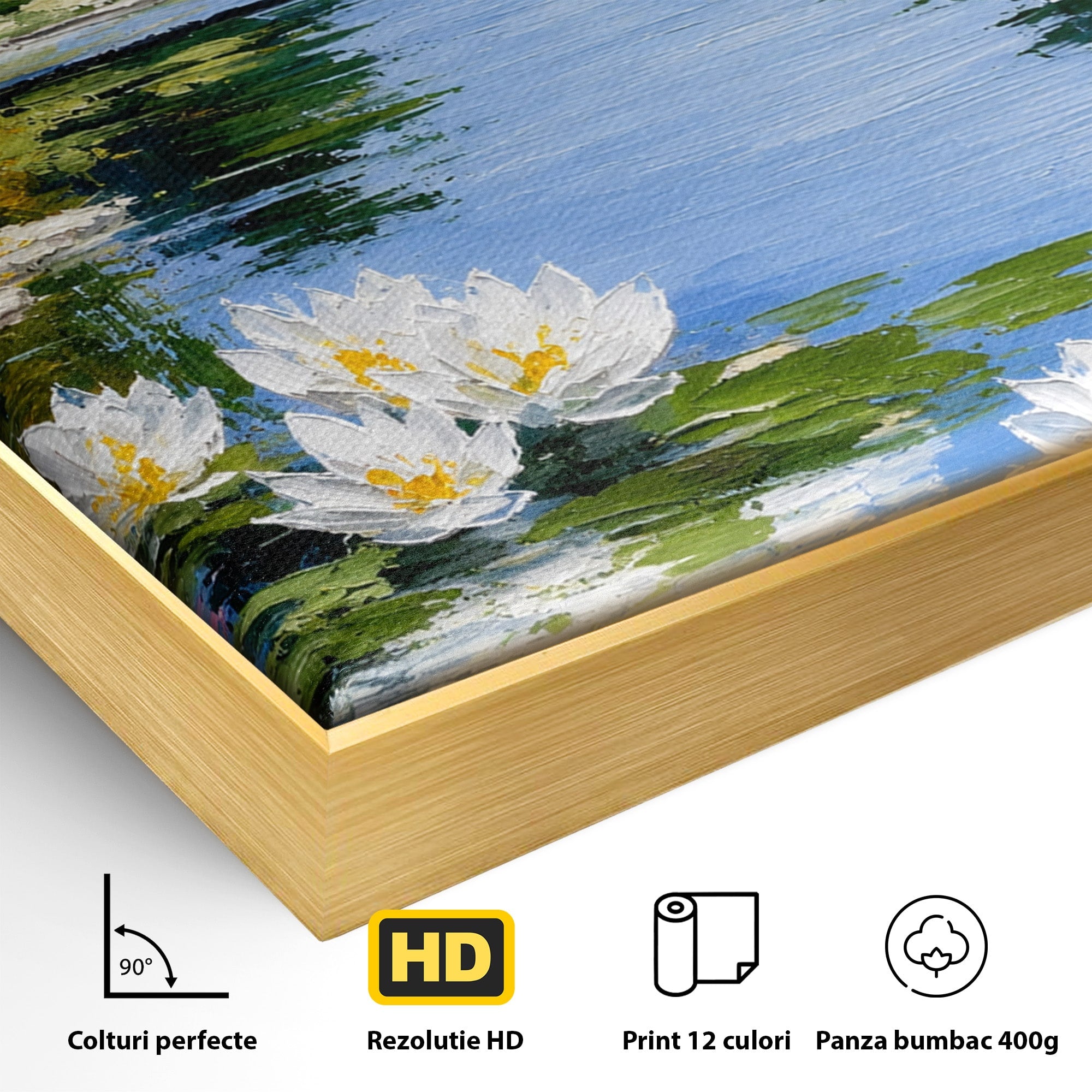 Tablou Canvas Premium LuxCanva® A1673, Peisaj De Vara Cu Lac Linistit, Lac, Flori, Peisaj, Natura, Living, Culori Vibrante