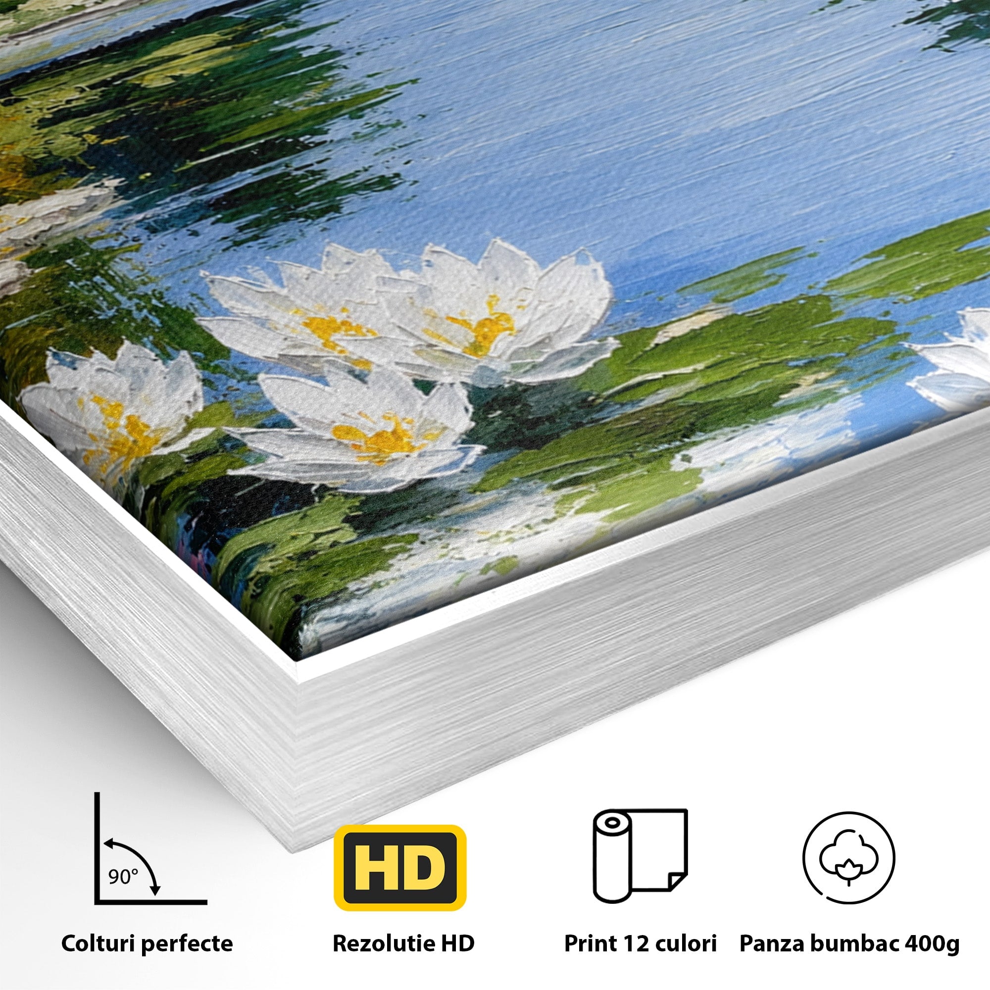 Tablou Canvas Premium LuxCanva® A1673, Peisaj De Vara Cu Lac Linistit, Lac, Flori, Peisaj, Natura, Living, Culori Vibrante