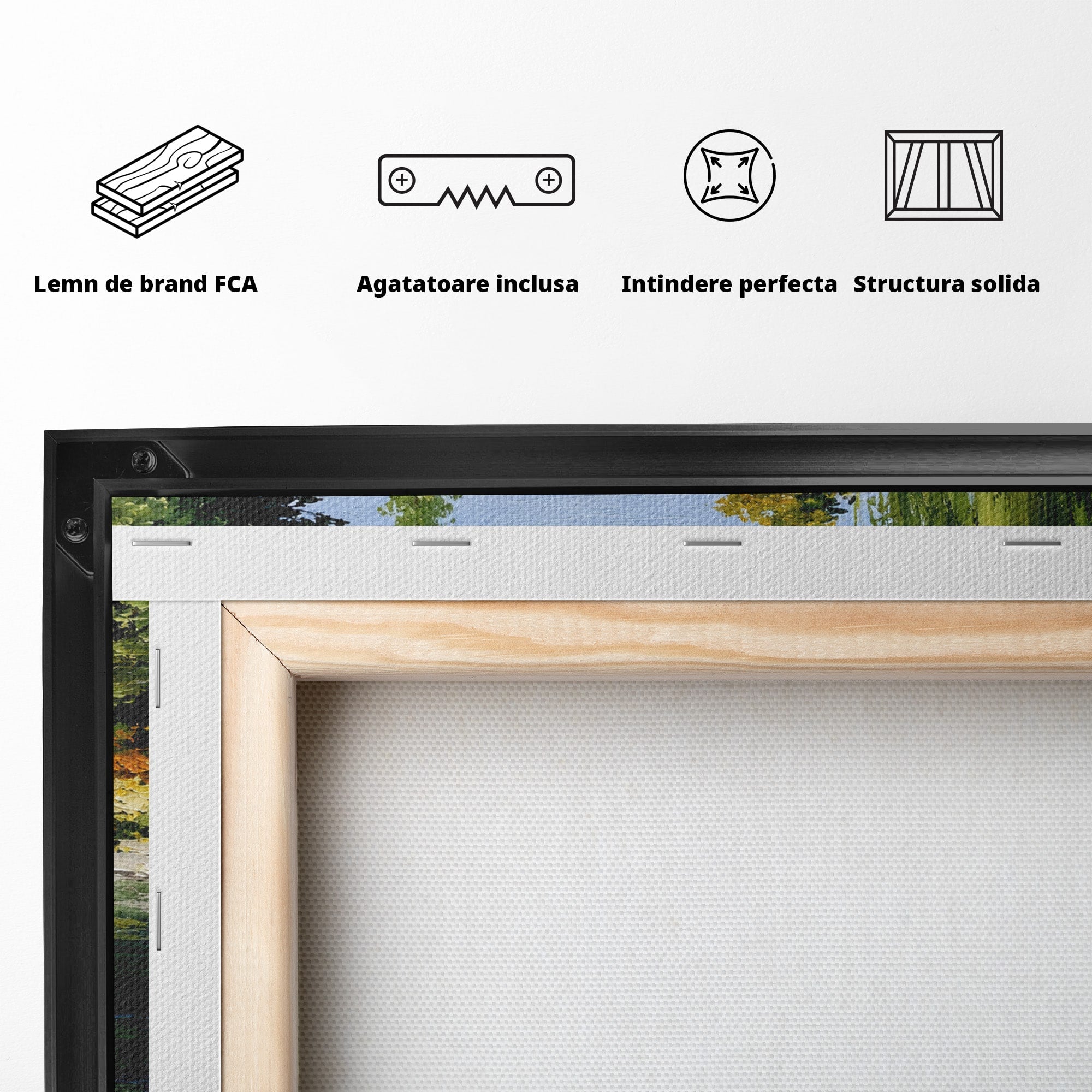 Tablou Canvas Premium LuxCanva® A1673, Peisaj De Vara Cu Lac Linistit, Lac, Flori, Peisaj, Natura, Living, Culori Vibrante