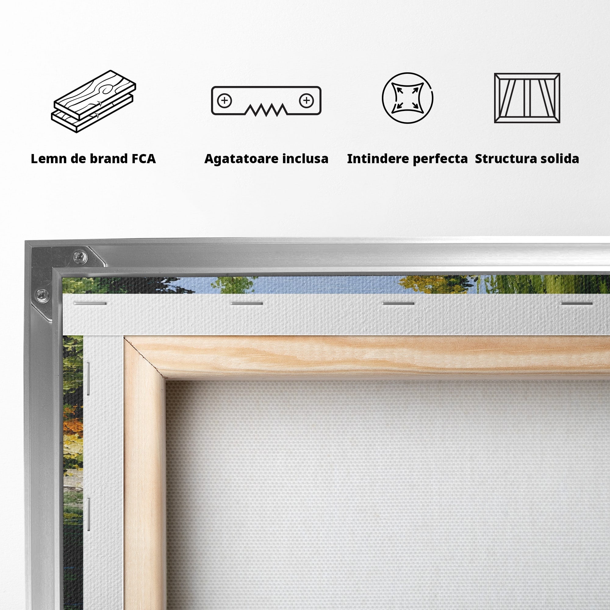 Tablou Canvas Premium LuxCanva® A1673, Peisaj De Vara Cu Lac Linistit, Lac, Flori, Peisaj, Natura, Living, Culori Vibrante