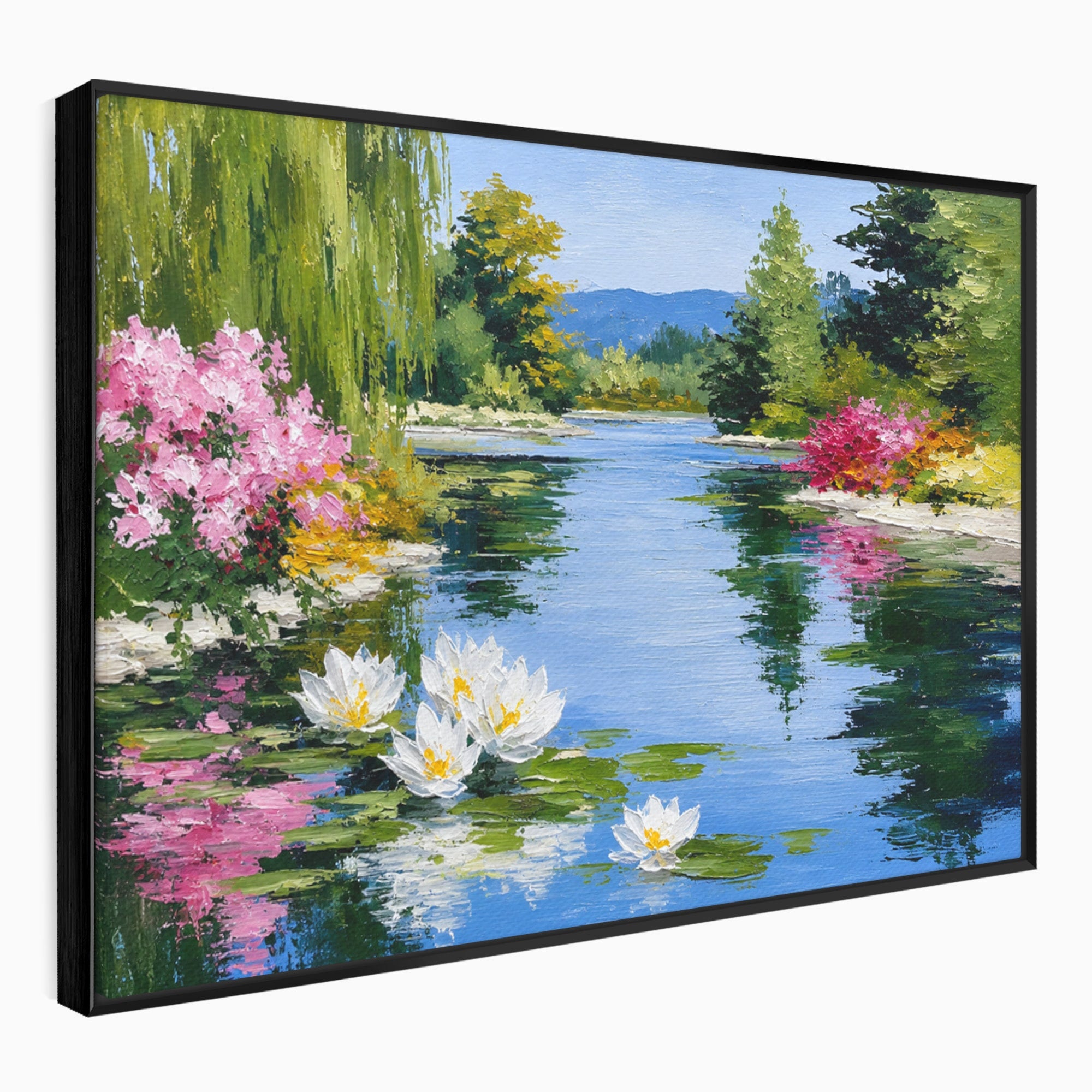 Tablou Canvas Premium LuxCanva® A1673, Peisaj De Vara Cu Lac Linistit, Lac, Flori, Peisaj, Natura, Living, Culori Vibrante