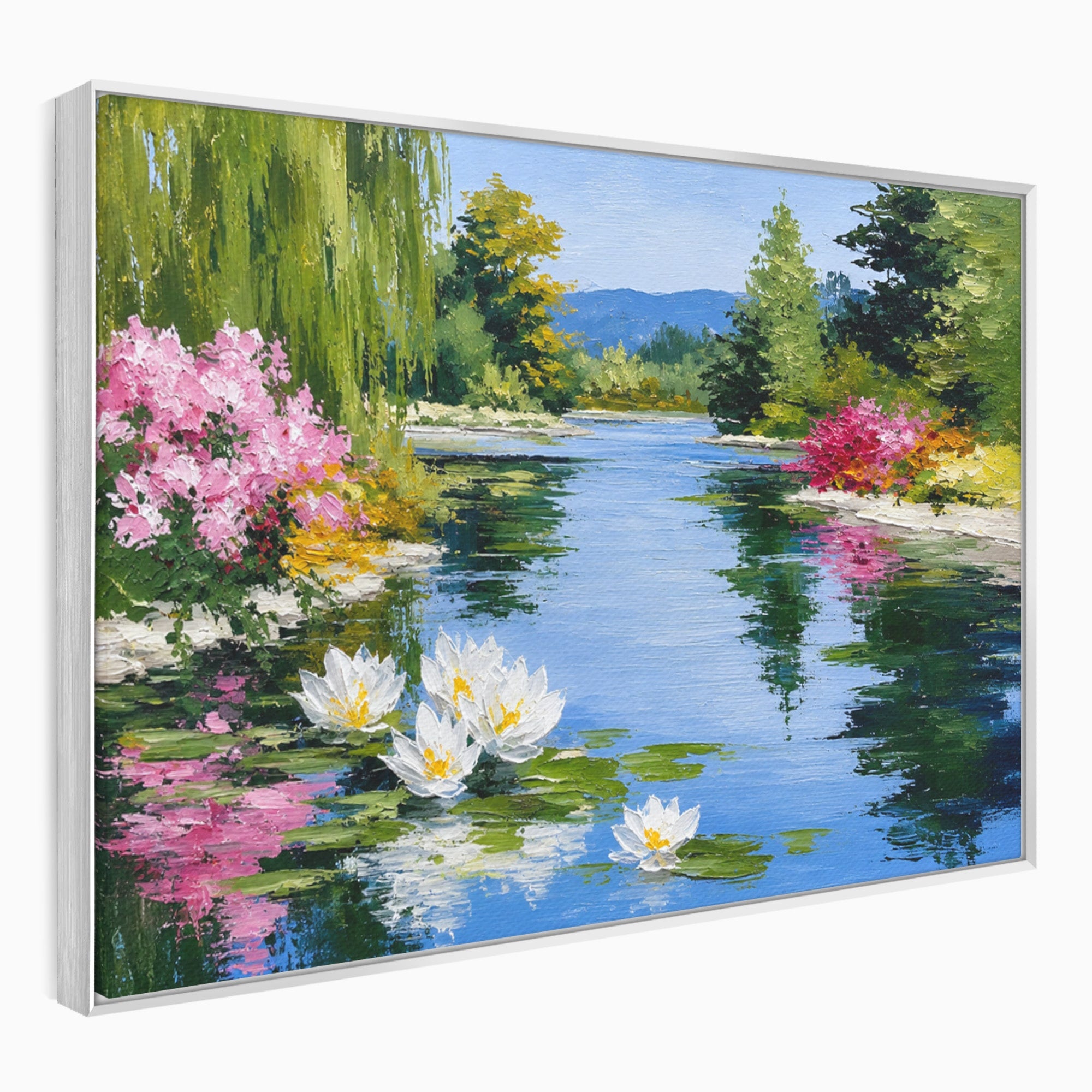 Tablou Canvas Premium LuxCanva® A1673, Peisaj De Vara Cu Lac Linistit, Lac, Flori, Peisaj, Natura, Living, Culori Vibrante