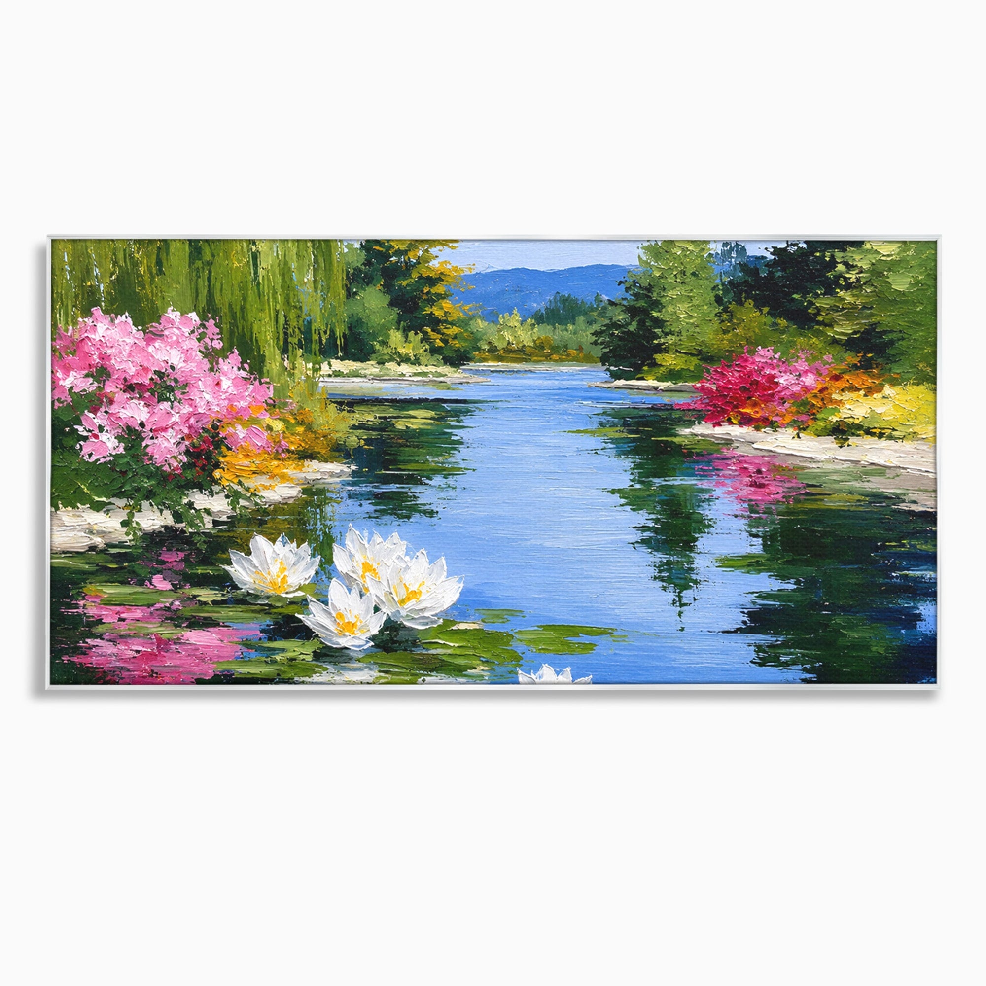Tablou Canvas Premium LuxCanva® A1673, Peisaj De Vara Cu Lac Linistit, Lac, Flori, Peisaj, Natura, Living, Culori Vibrante