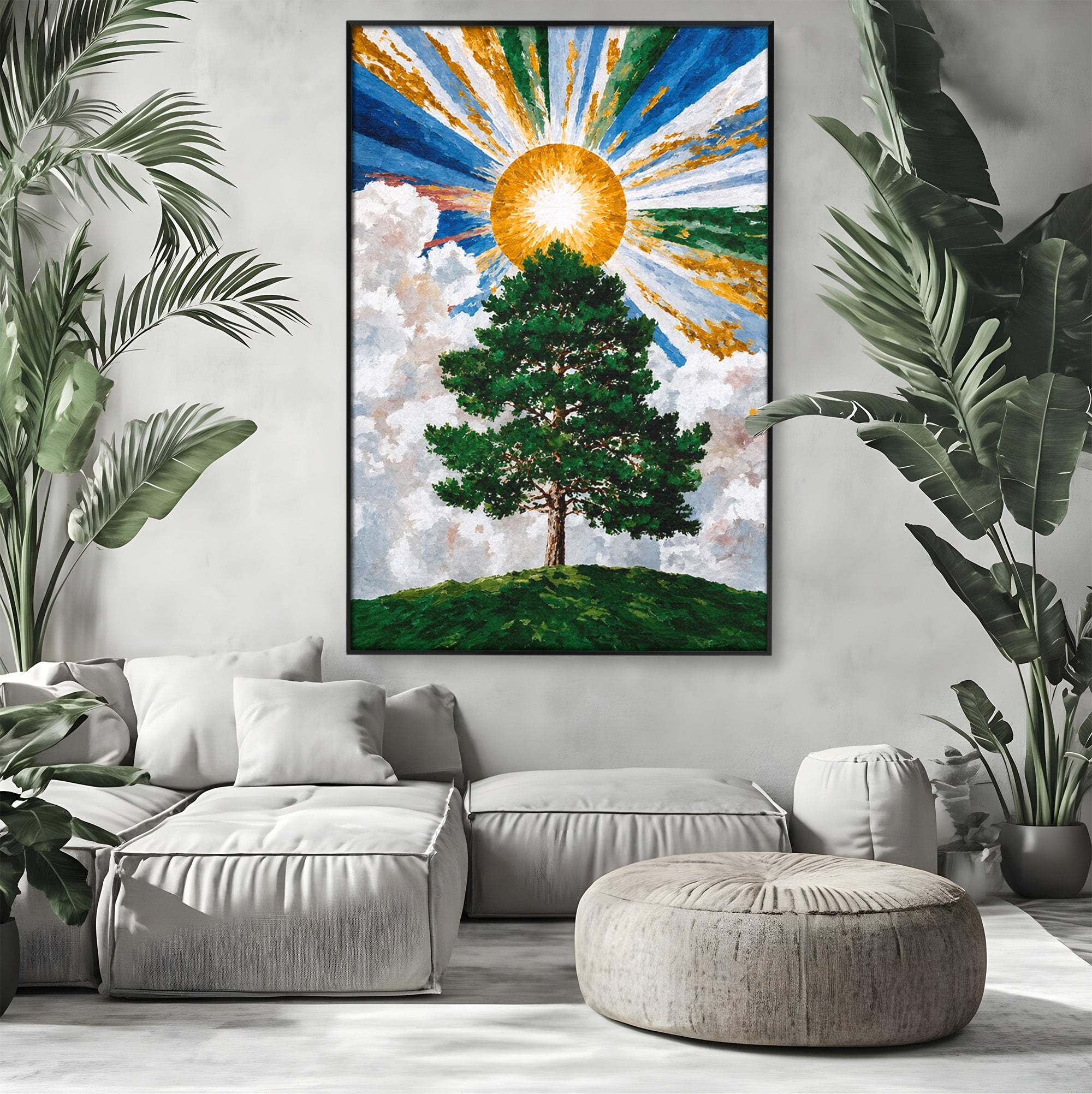 Tablou Canvas Premium LuxCanva® A1674, Copacul Sub Soare, Copac, Soare, Peisaj, Natura, Living, Culori Vibrante