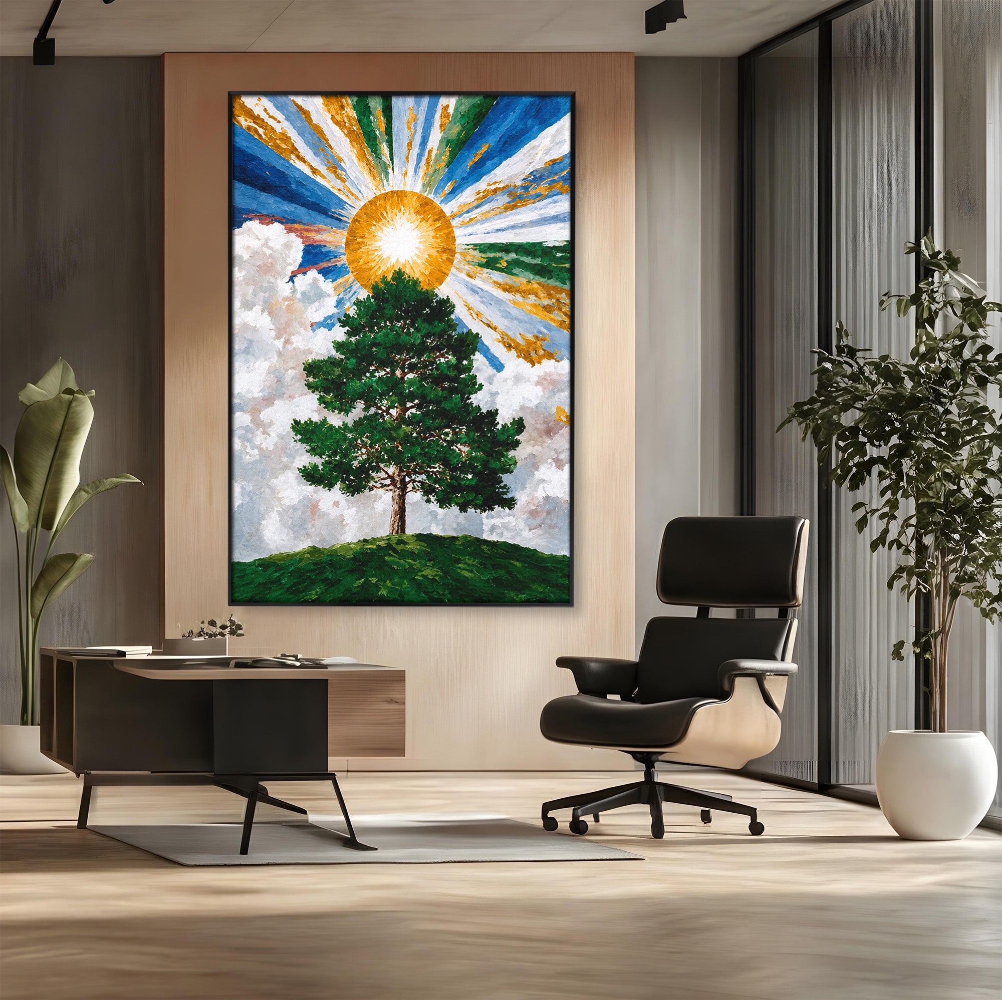 Tablou Canvas Premium LuxCanva® A1674, Copacul Sub Soare, Copac, Soare, Peisaj, Natura, Living, Culori Vibrante