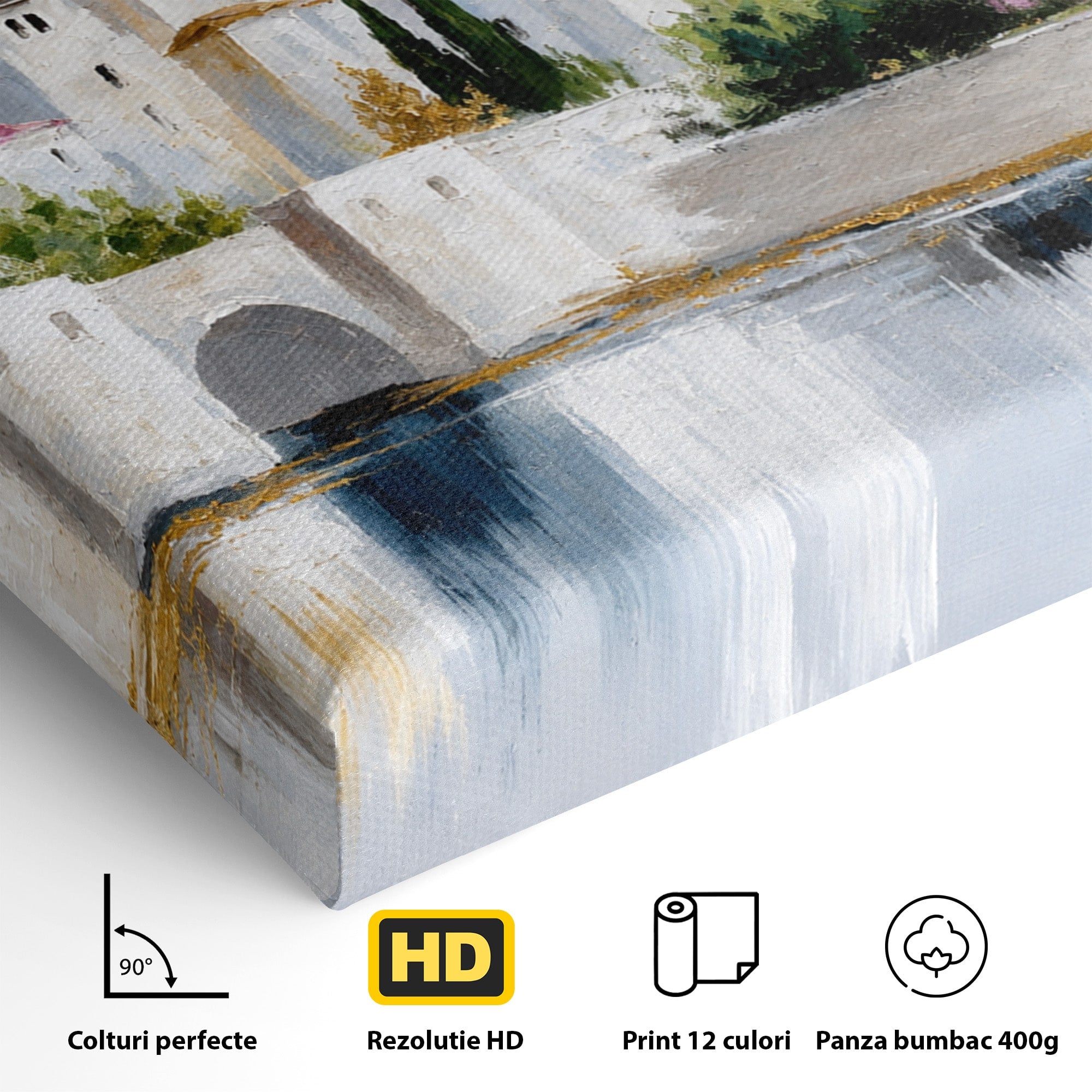 Tablou Canvas Premium LuxCanva® A1676, Oras Mediteranean, Oras, Peisaj, Mediterran, Arhitectura, Living, Dormitor, Culori Vibrante