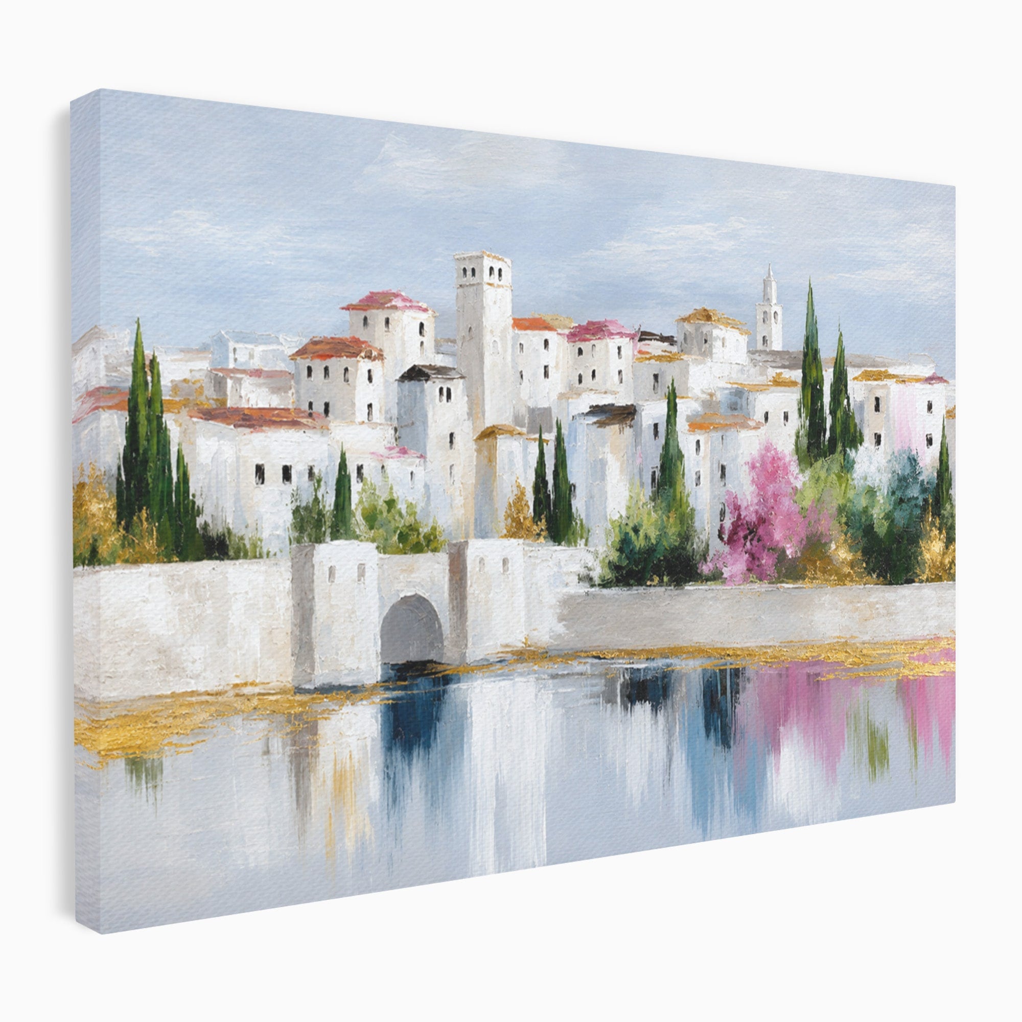 Tablou Canvas Premium LuxCanva® A1676, Oras Mediteranean, Oras, Peisaj, Mediterran, Arhitectura, Living, Dormitor, Culori Vibrante