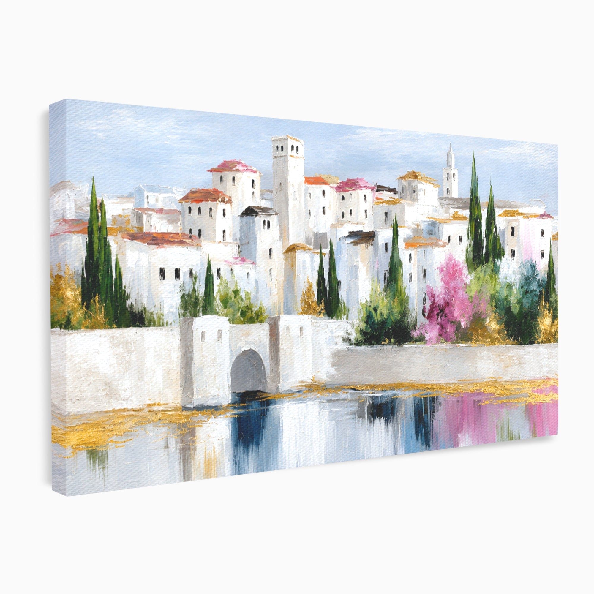 Tablou Canvas Premium LuxCanva® A1676, Oras Mediteranean, Oras, Peisaj, Mediterran, Arhitectura, Living, Dormitor, Culori Vibrante