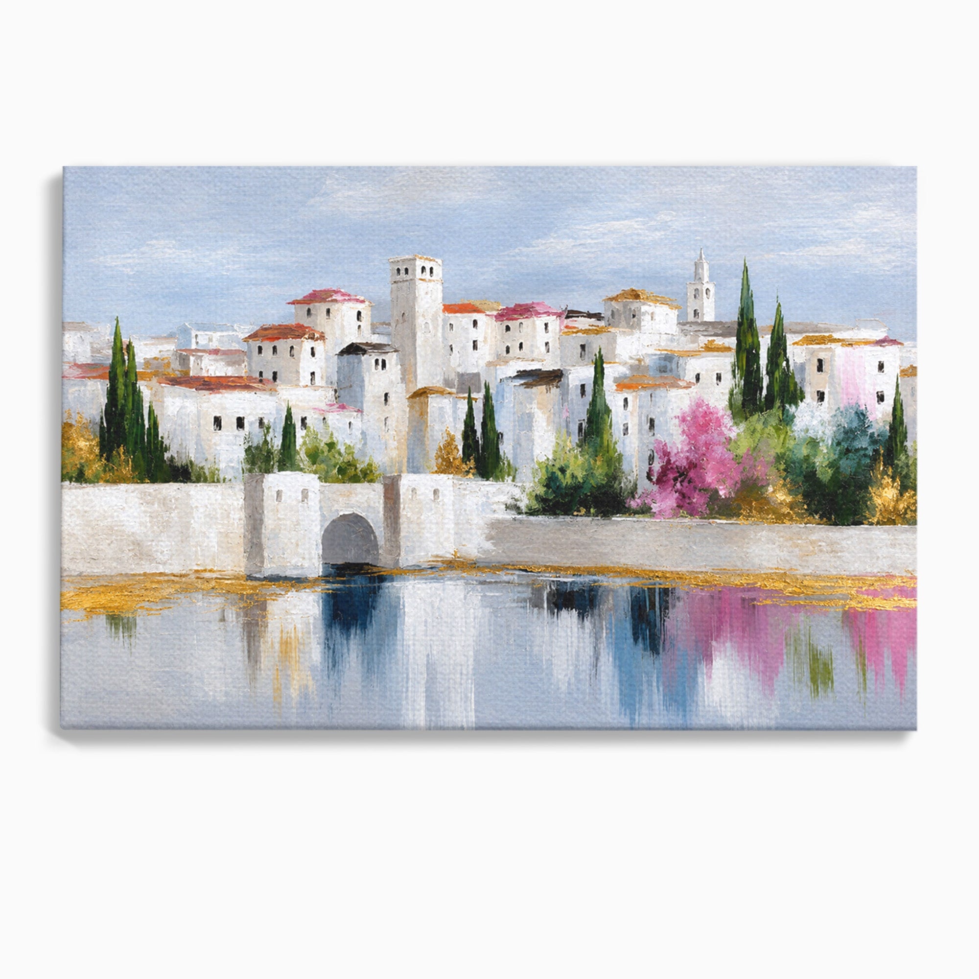 Tablou Canvas Premium LuxCanva® A1676, Oras Mediteranean, Oras, Peisaj, Mediterran, Arhitectura, Living, Dormitor, Culori Vibrante