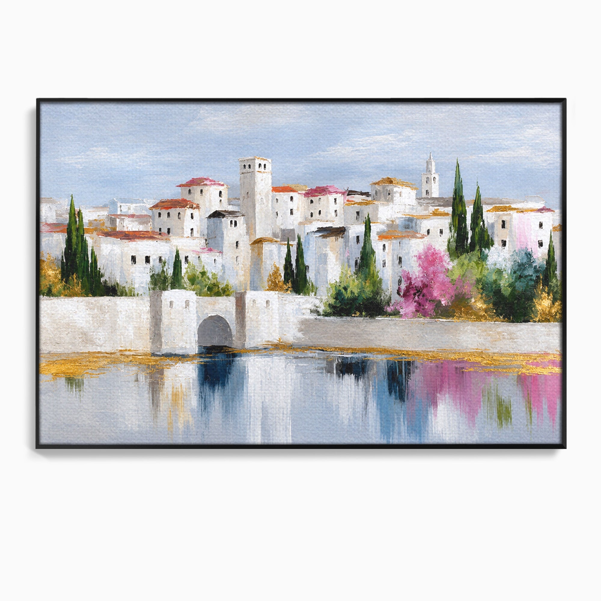Tablou Canvas Premium LuxCanva® A1676, Oras Mediteranean, Oras, Peisaj, Mediterran, Arhitectura, Living, Dormitor, Culori Vibrante
