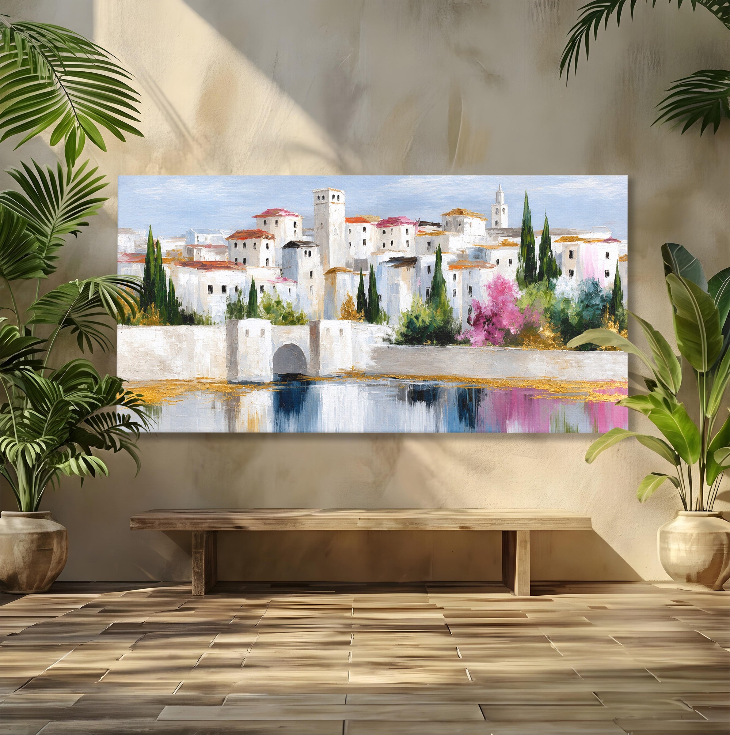 Tablou Canvas Premium LuxCanva® A1676, Oras Mediteranean, Oras, Peisaj, Mediterran, Arhitectura, Living, Dormitor, Culori Vibrante