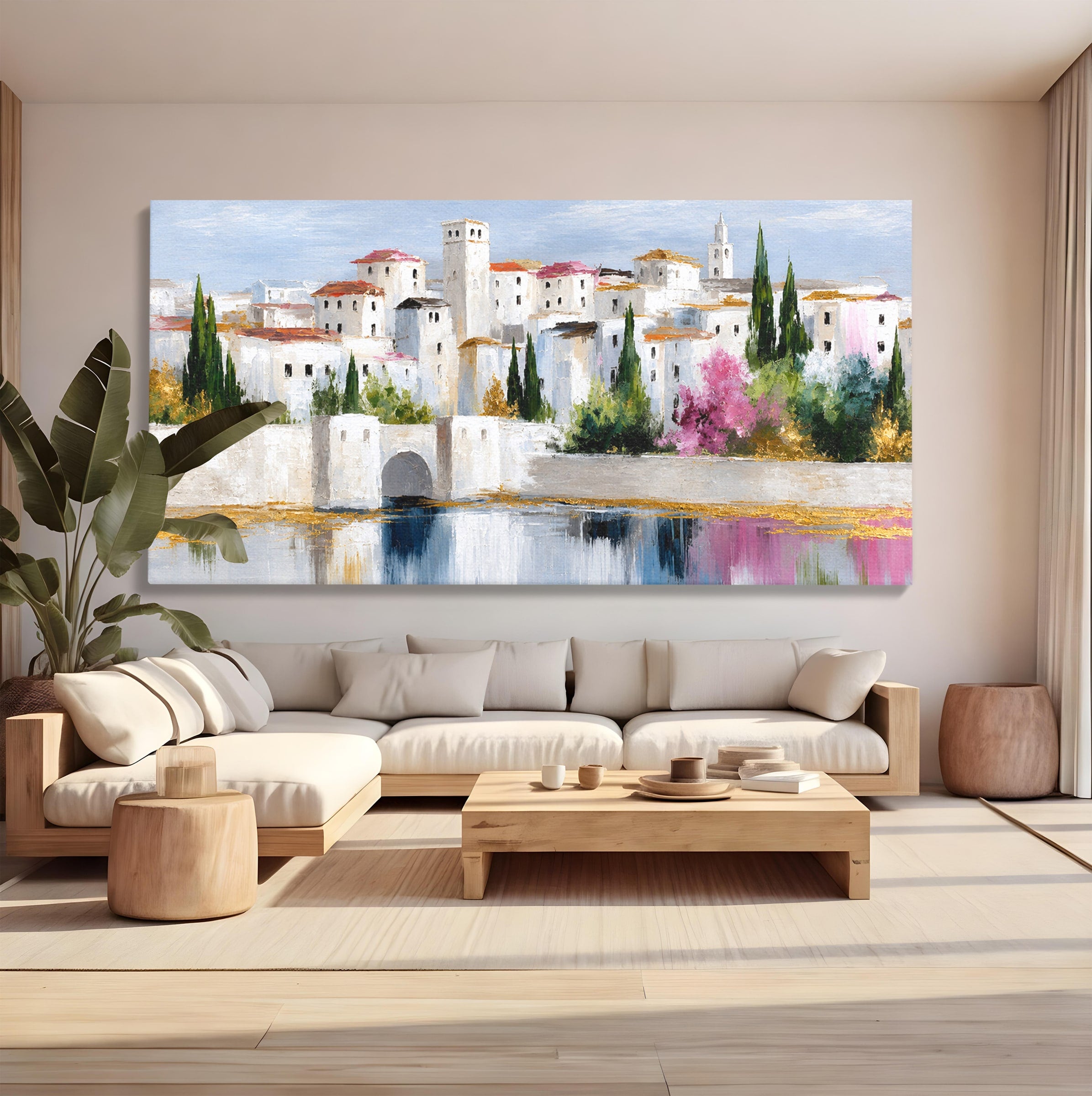 Tablou Canvas Premium LuxCanva® A1676, Oras Mediteranean, Oras, Peisaj, Mediterran, Arhitectura, Living, Dormitor, Culori Vibrante
