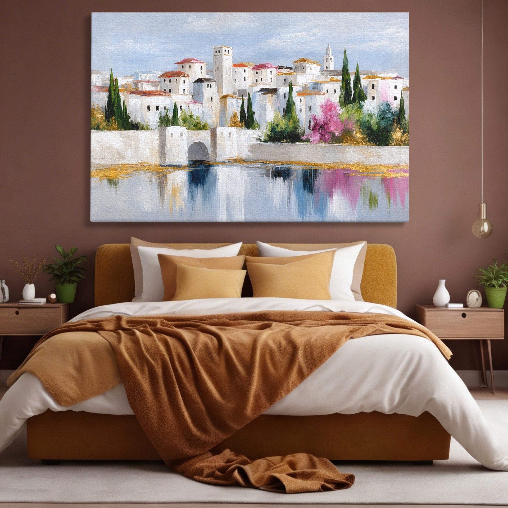 Tablou Canvas Premium LuxCanva® A1676, Oras Mediteranean, Oras, Peisaj, Mediterran, Arhitectura, Living, Dormitor, Culori Vibrante
