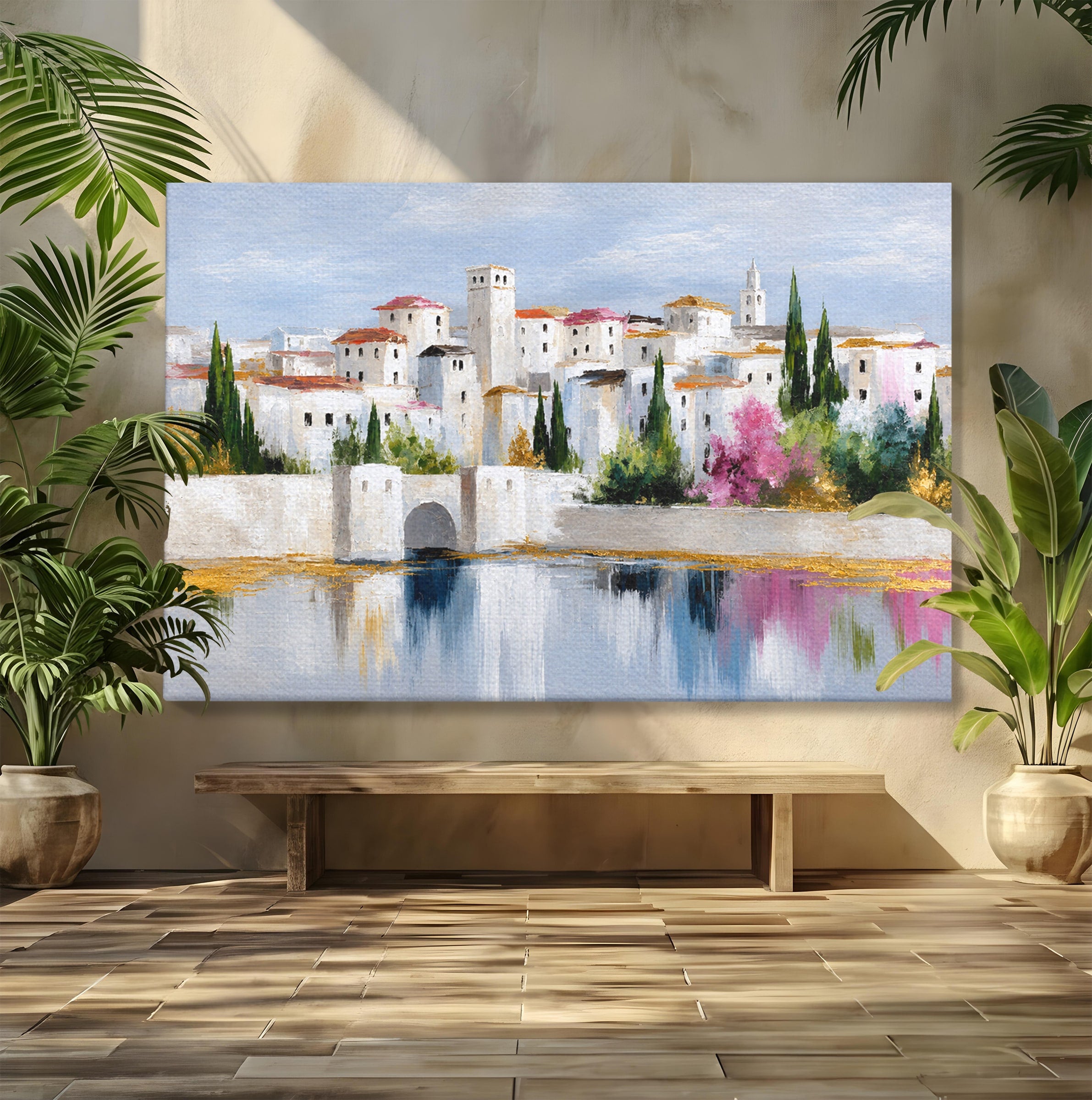 Tablou Canvas Premium LuxCanva® A1676, Oras Mediteranean, Oras, Peisaj, Mediterran, Arhitectura, Living, Dormitor, Culori Vibrante