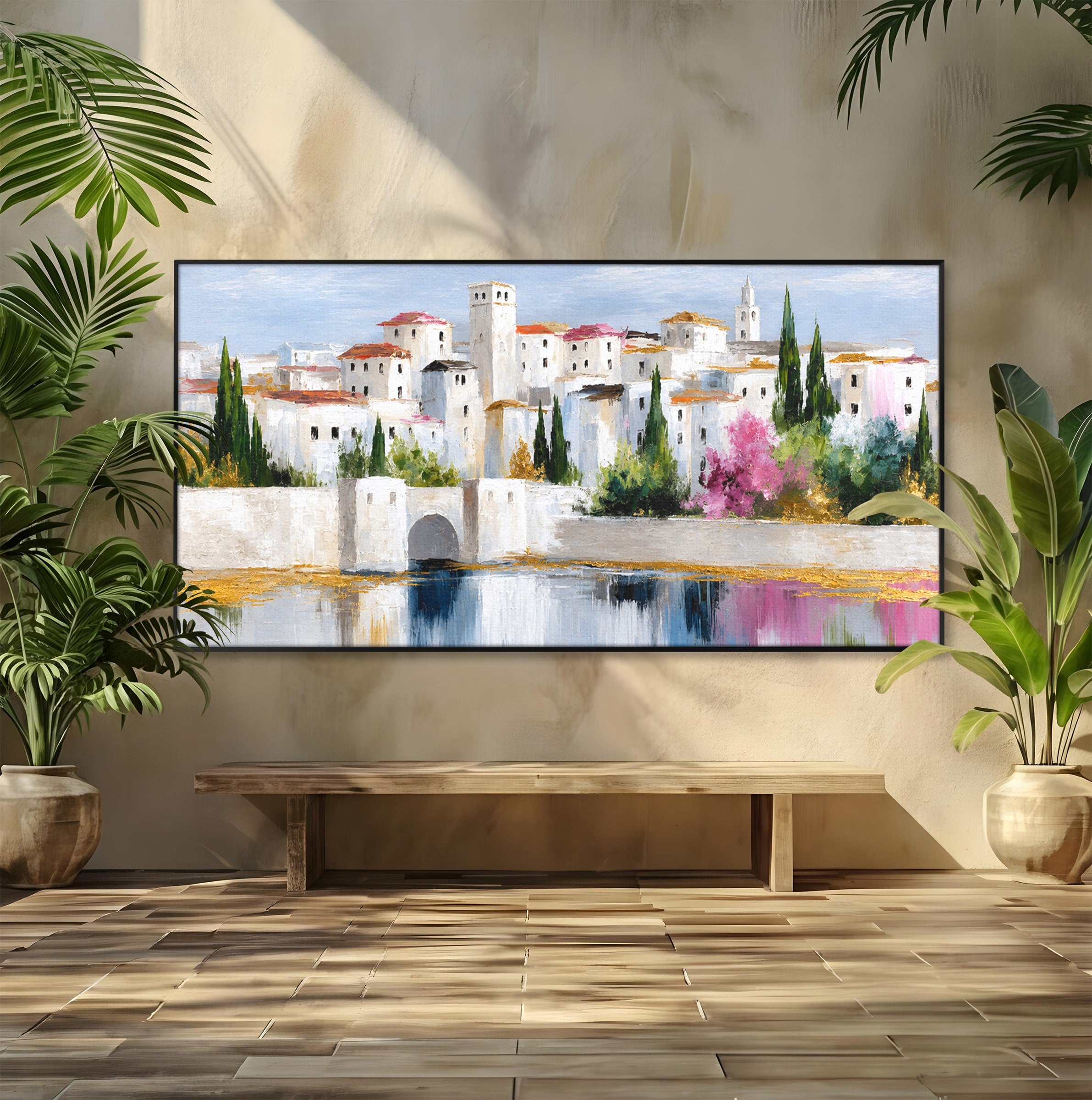Tablou Canvas Premium LuxCanva® A1676, Oras Mediteranean, Oras, Peisaj, Mediterran, Arhitectura, Living, Dormitor, Culori Vibrante