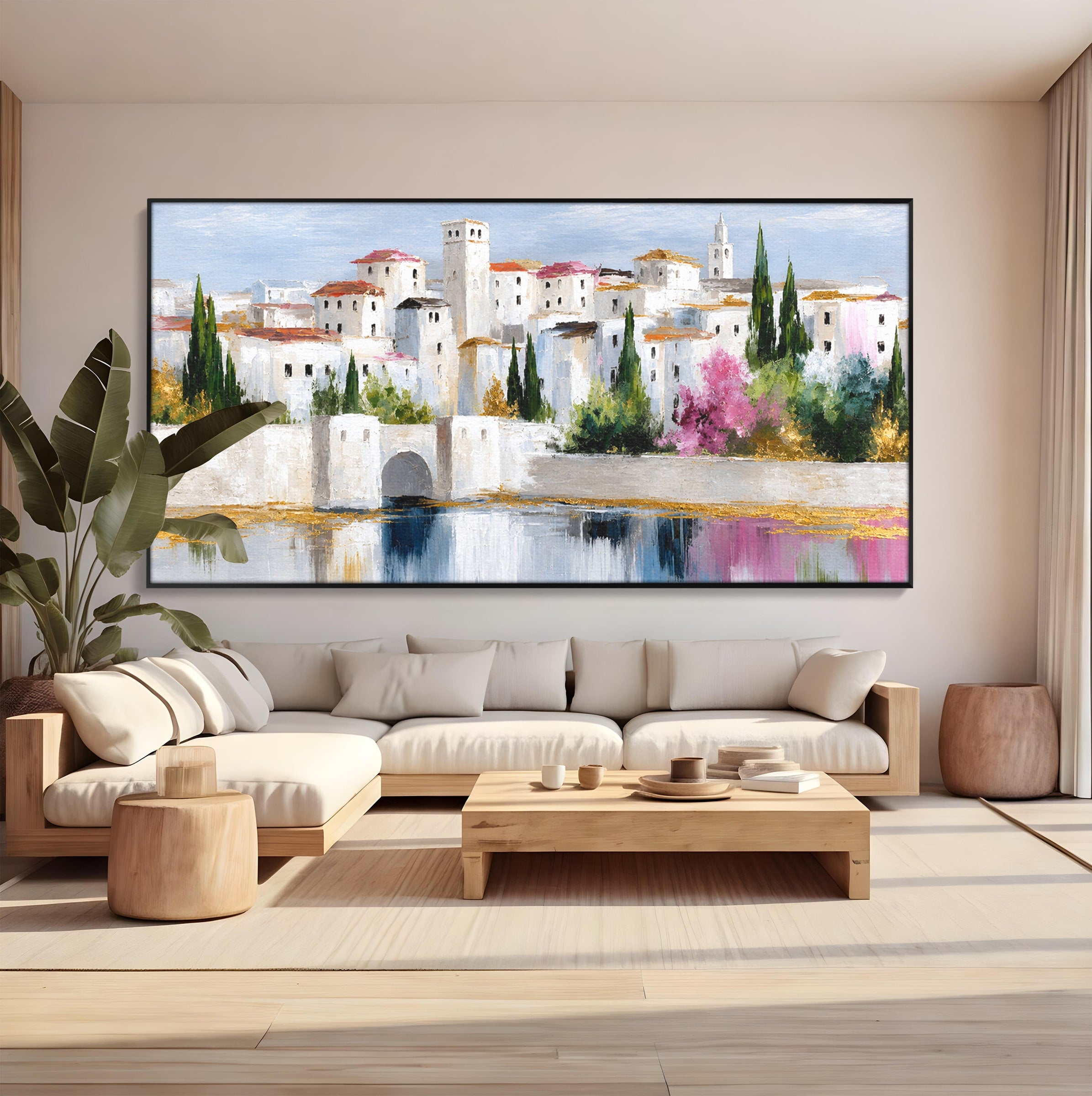 Tablou Canvas Premium LuxCanva® A1676, Oras Mediteranean, Oras, Peisaj, Mediterran, Arhitectura, Living, Dormitor, Culori Vibrante