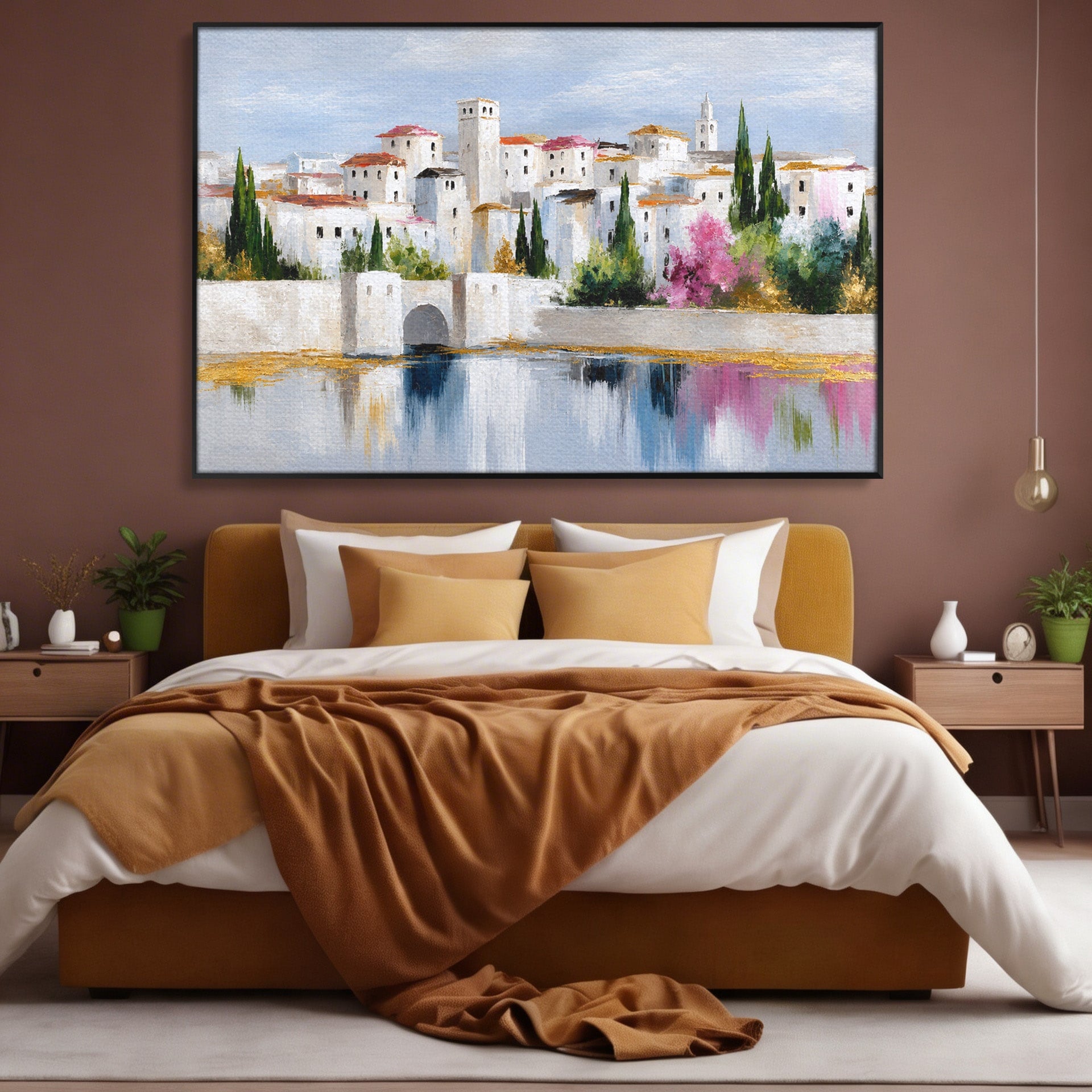 Tablou Canvas Premium LuxCanva® A1676, Oras Mediteranean, Oras, Peisaj, Mediterran, Arhitectura, Living, Dormitor, Culori Vibrante