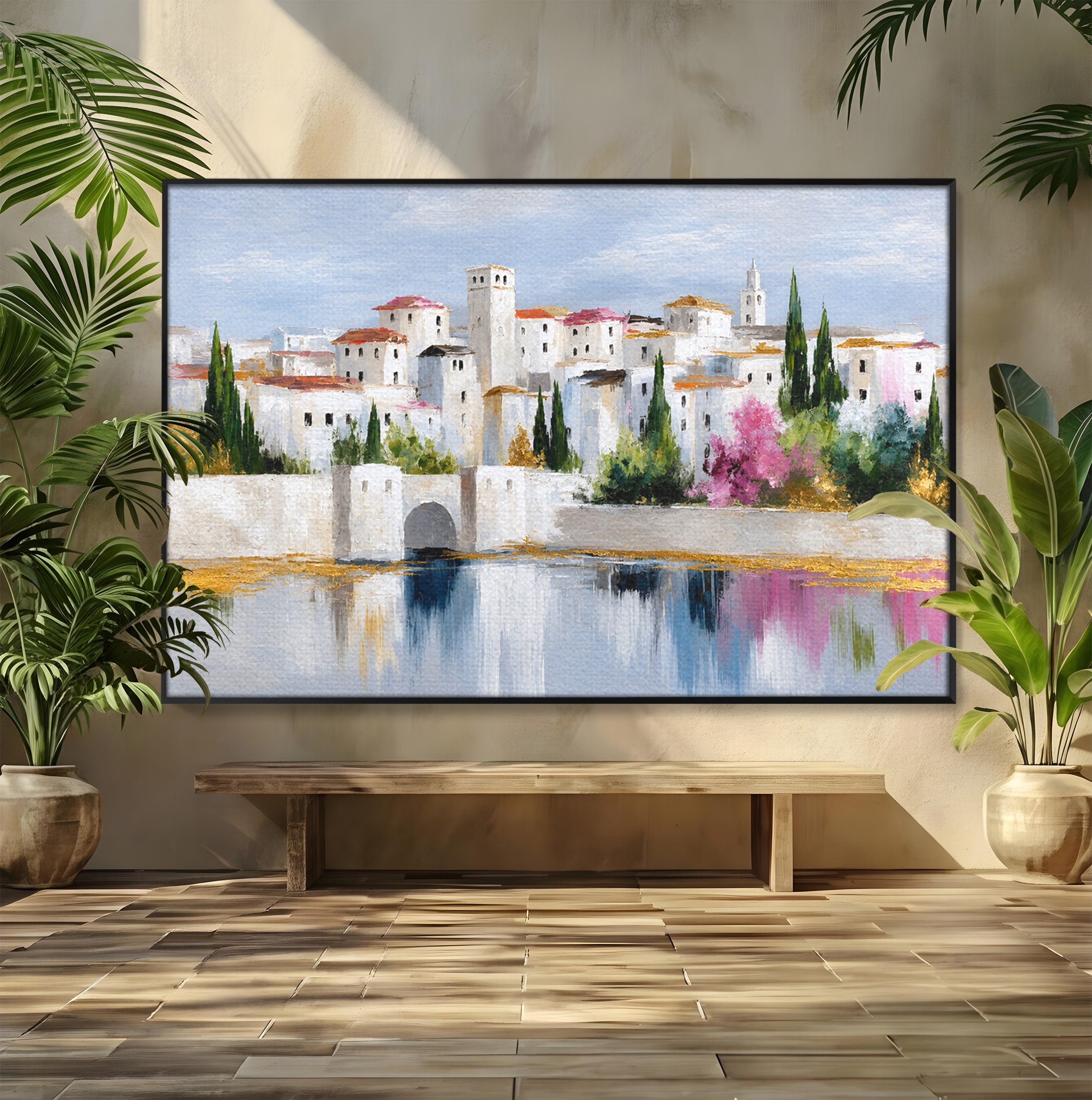 Tablou Canvas Premium LuxCanva® A1676, Oras Mediteranean, Oras, Peisaj, Mediterran, Arhitectura, Living, Dormitor, Culori Vibrante