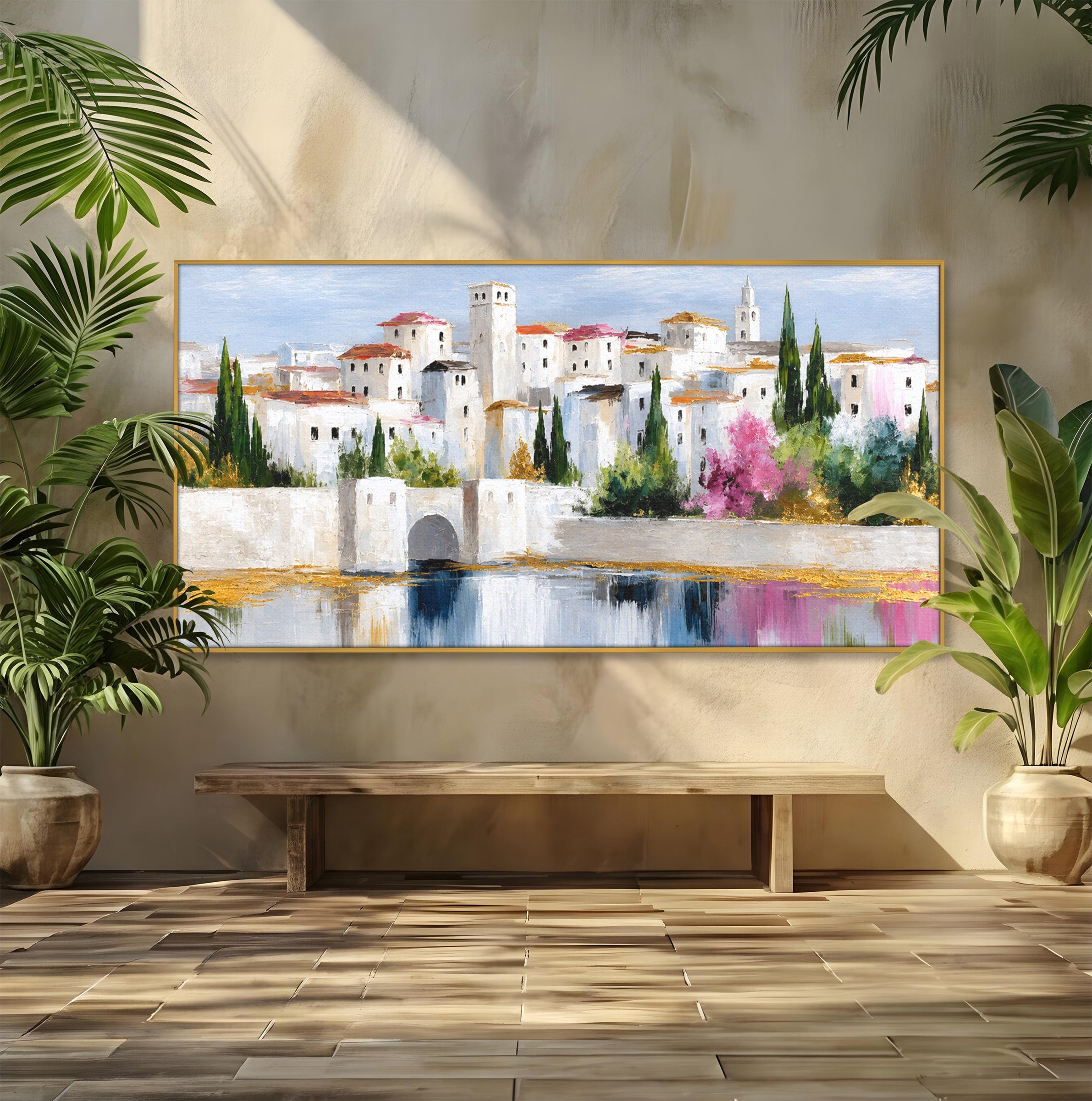 Tablou Canvas Premium LuxCanva® A1676, Oras Mediteranean, Oras, Peisaj, Mediterran, Arhitectura, Living, Dormitor, Culori Vibrante