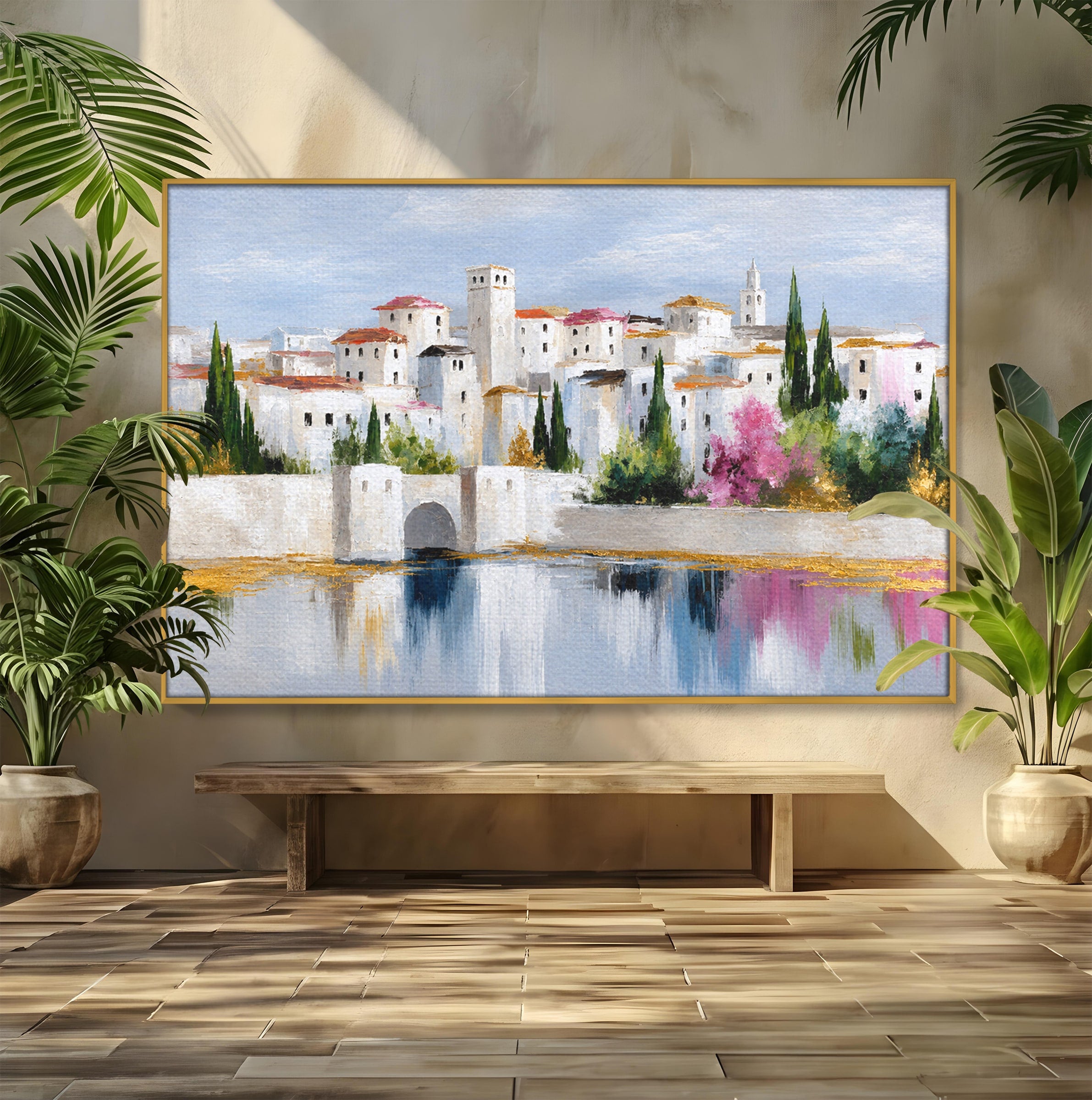 Tablou Canvas Premium LuxCanva® A1676, Oras Mediteranean, Oras, Peisaj, Mediterran, Arhitectura, Living, Dormitor, Culori Vibrante
