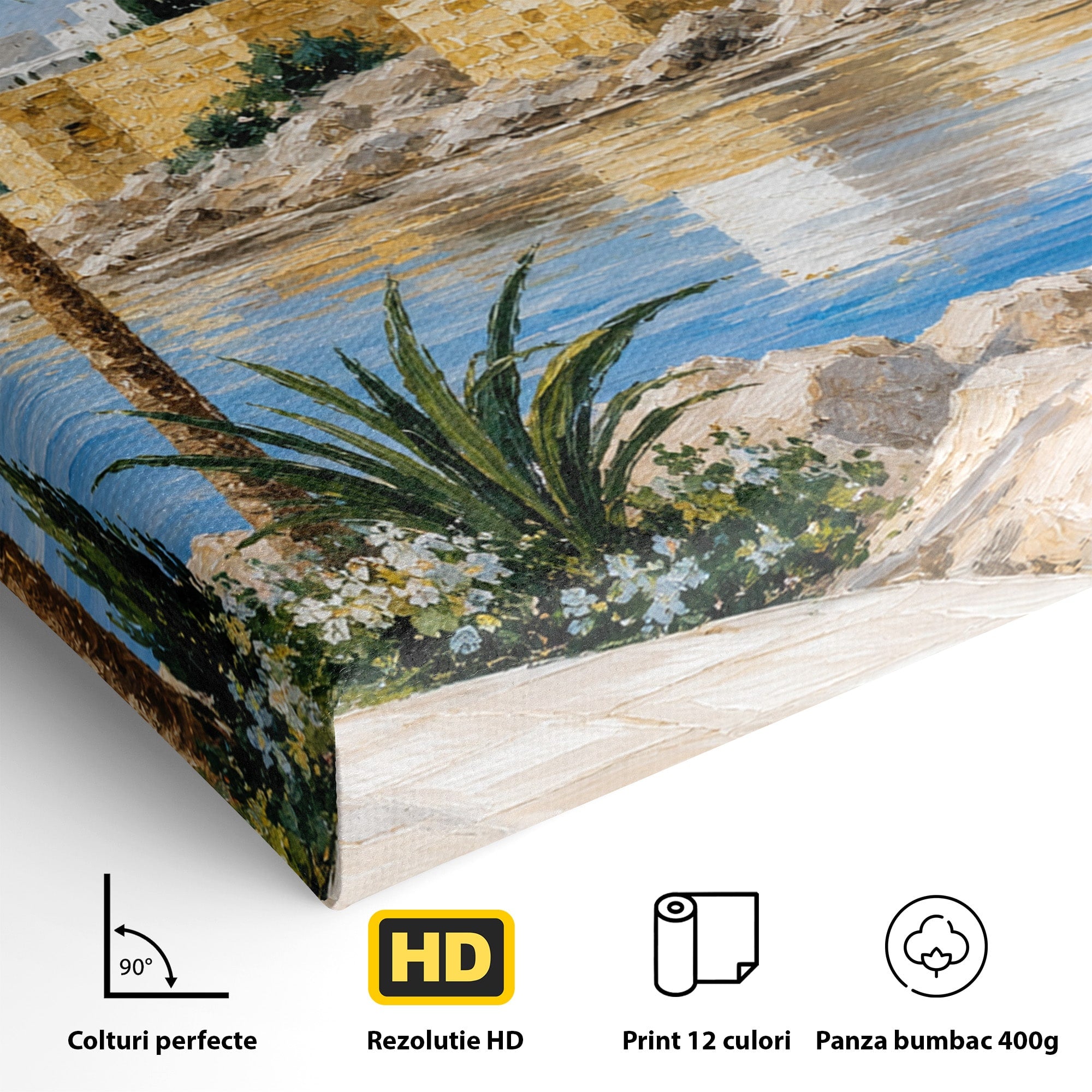 Tablou Canvas Premium LuxCanva® A1677, Castel Mediteranean, Castel, Peisaj, Mare, Mediterran, Living, Culori Vibrante