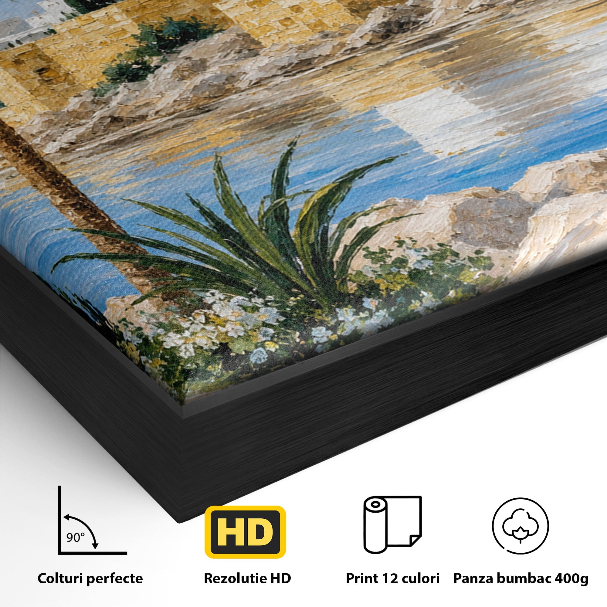 Tablou Canvas Premium LuxCanva® A1677, Castel Mediteranean, Castel, Peisaj, Mare, Mediterran, Living, Culori Vibrante