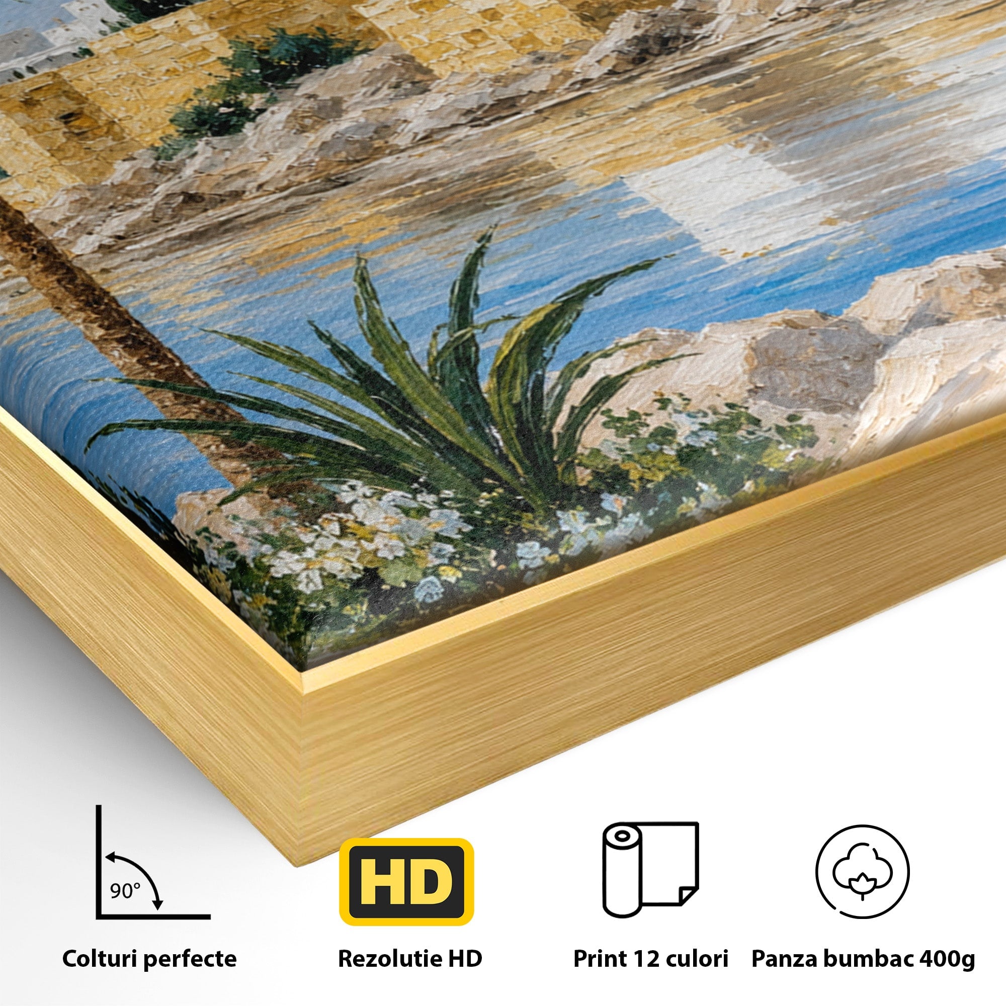 Tablou Canvas Premium LuxCanva® A1677, Castel Mediteranean, Castel, Peisaj, Mare, Mediterran, Living, Culori Vibrante