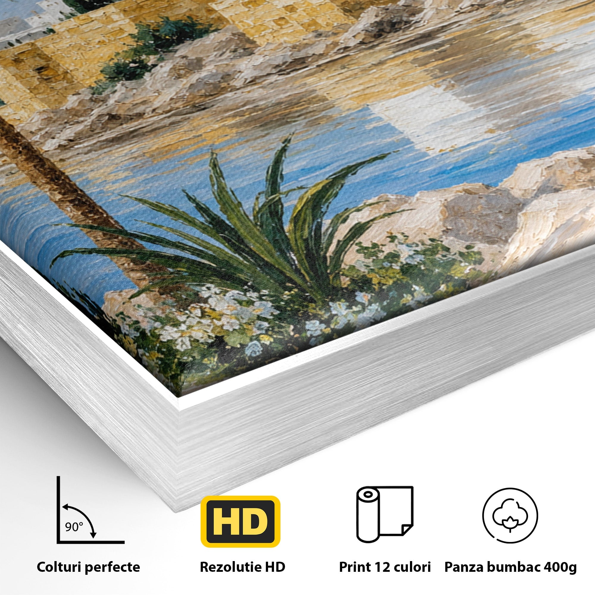 Tablou Canvas Premium LuxCanva® A1677, Castel Mediteranean, Castel, Peisaj, Mare, Mediterran, Living, Culori Vibrante
