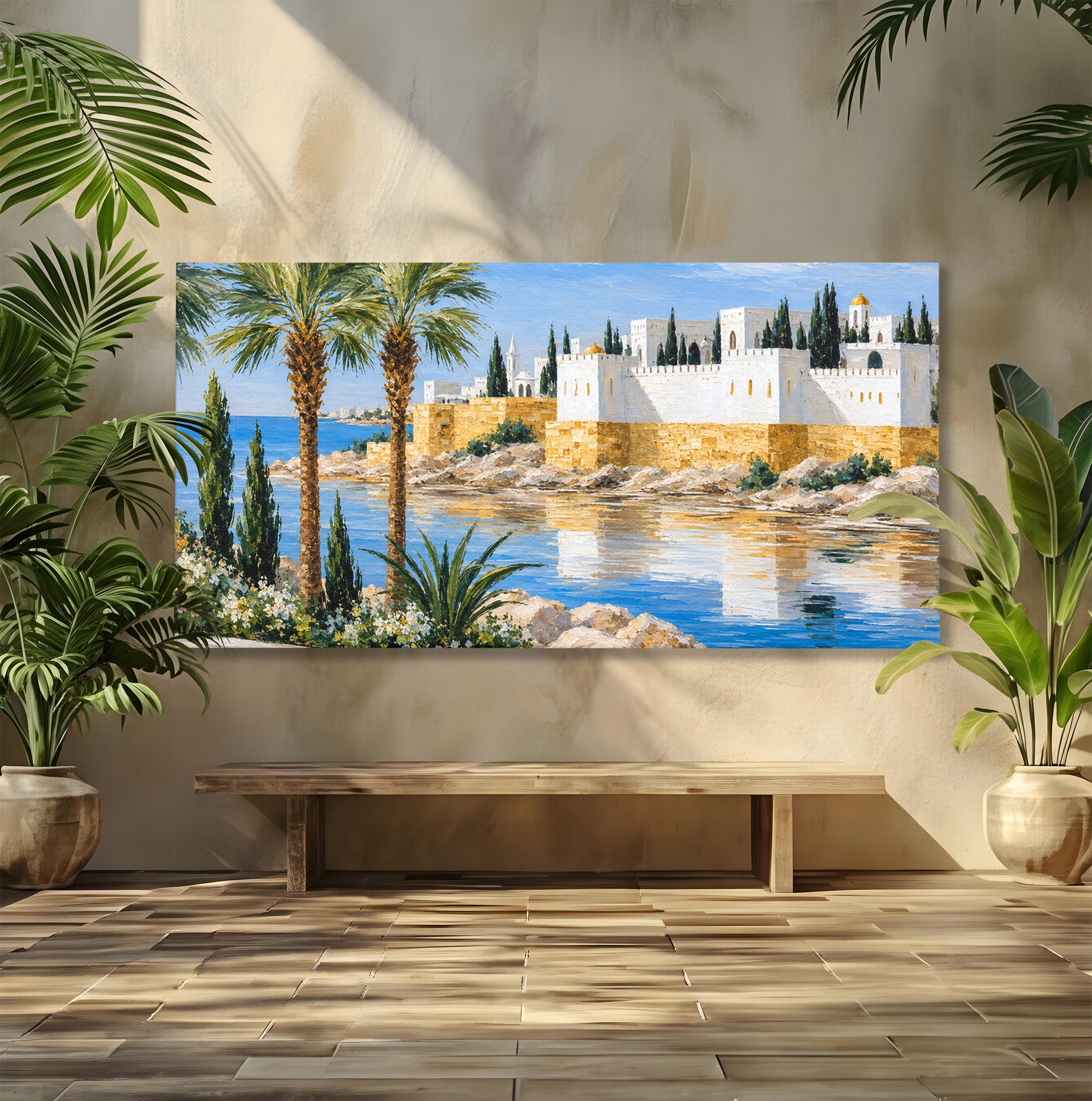 Tablou Canvas Premium LuxCanva® A1677, Castel Mediteranean, Castel, Peisaj, Mare, Mediterran, Living, Culori Vibrante
