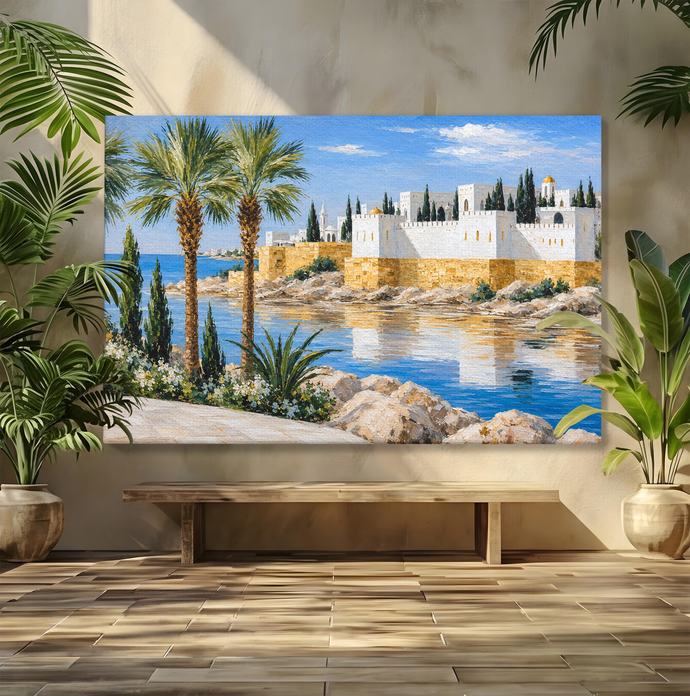 Tablou Canvas Premium LuxCanva® A1677, Castel Mediteranean, Castel, Peisaj, Mare, Mediterran, Living, Culori Vibrante