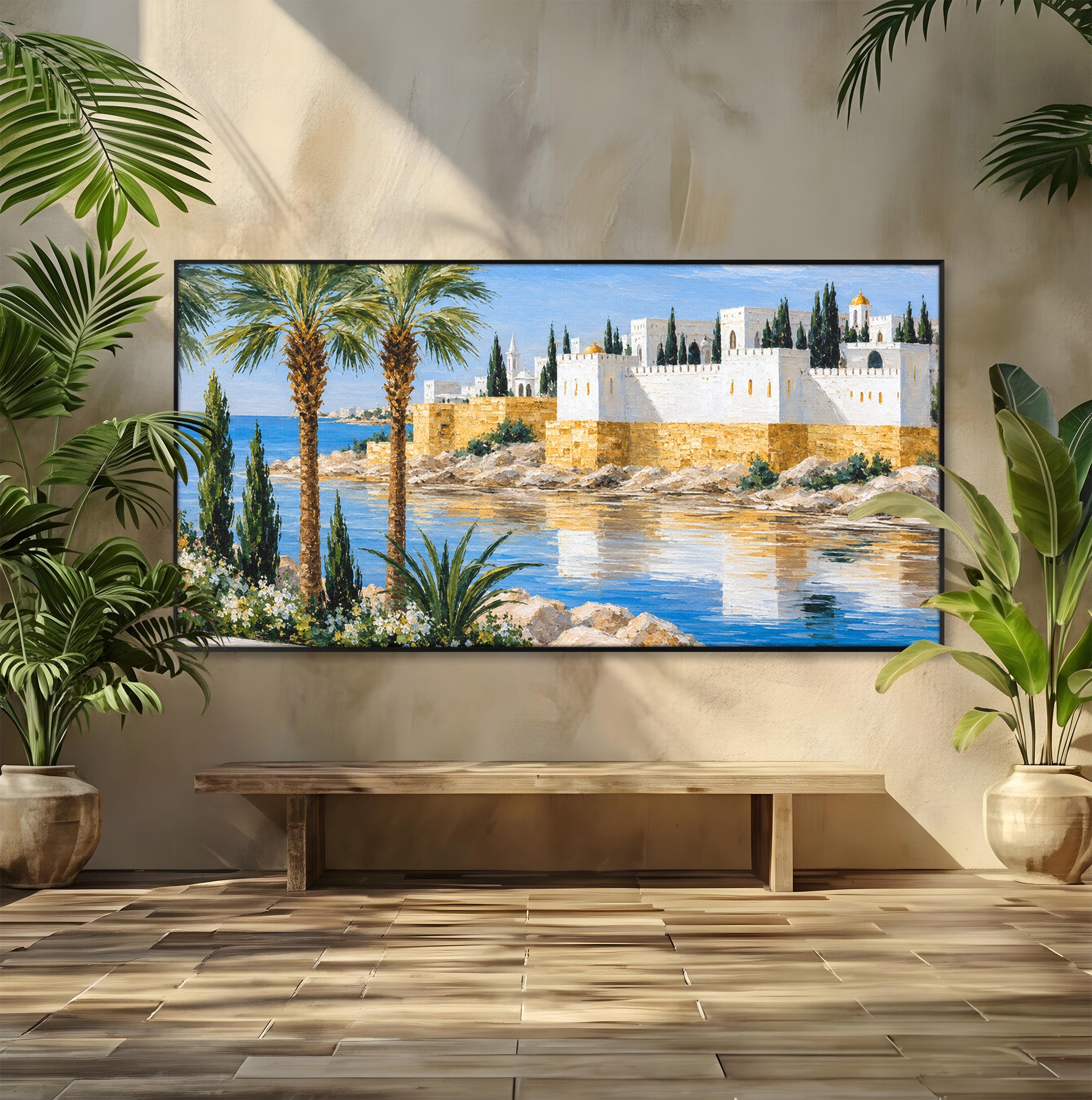 Tablou Canvas Premium LuxCanva® A1677, Castel Mediteranean, Castel, Peisaj, Mare, Mediterran, Living, Culori Vibrante
