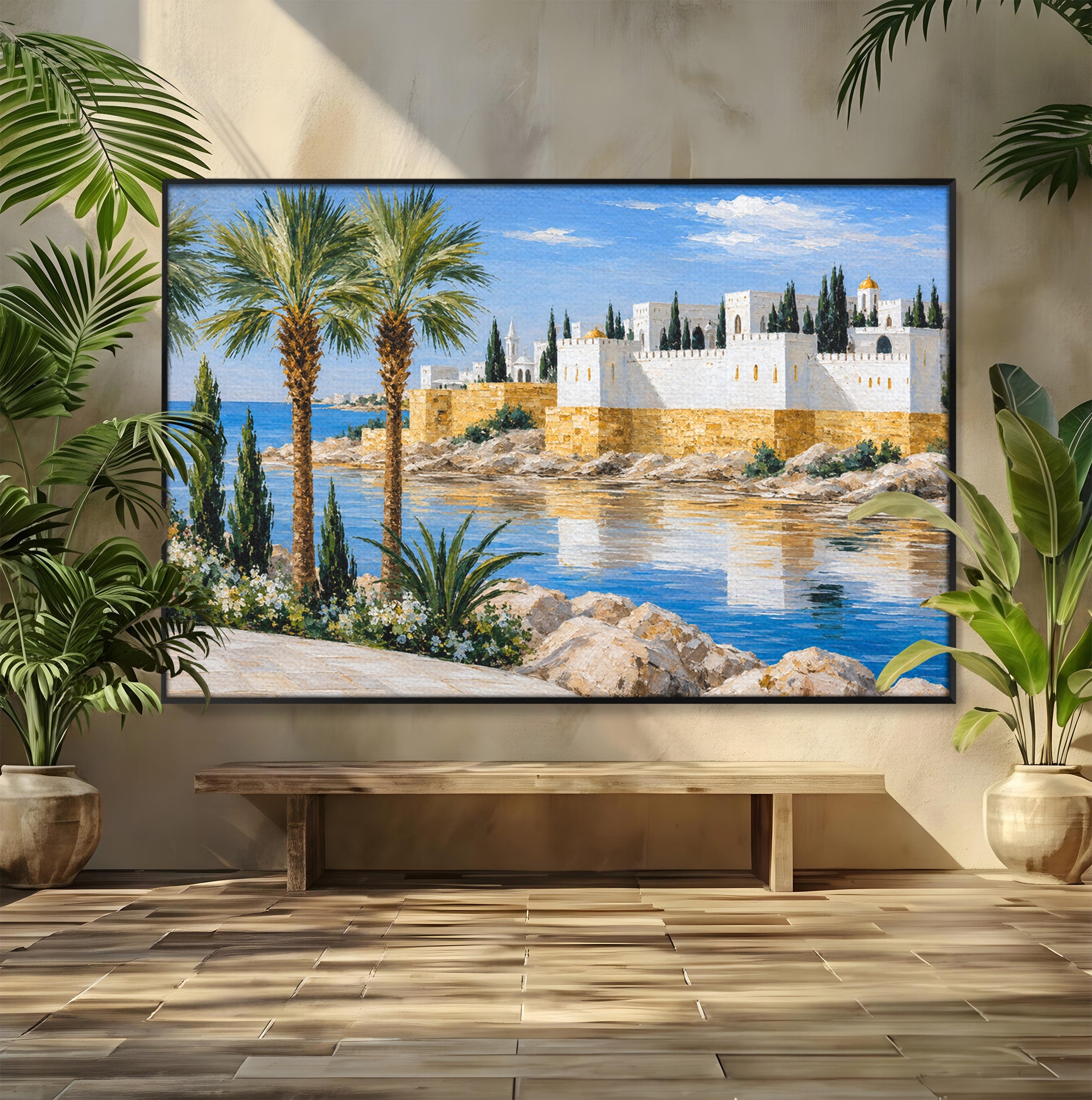 Tablou Canvas Premium LuxCanva® A1677, Castel Mediteranean, Castel, Peisaj, Mare, Mediterran, Living, Culori Vibrante