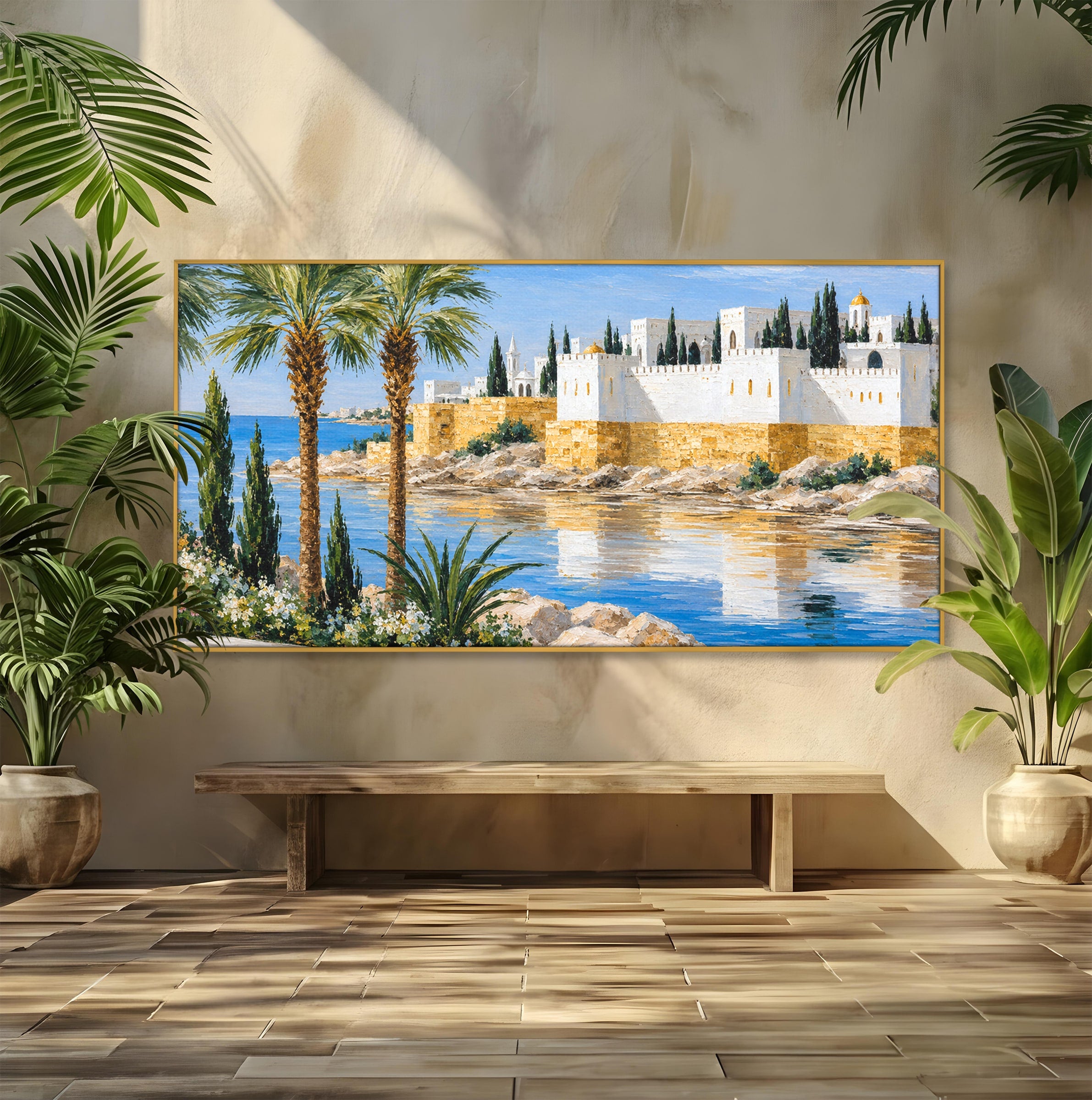 Tablou Canvas Premium LuxCanva® A1677, Castel Mediteranean, Castel, Peisaj, Mare, Mediterran, Living, Culori Vibrante