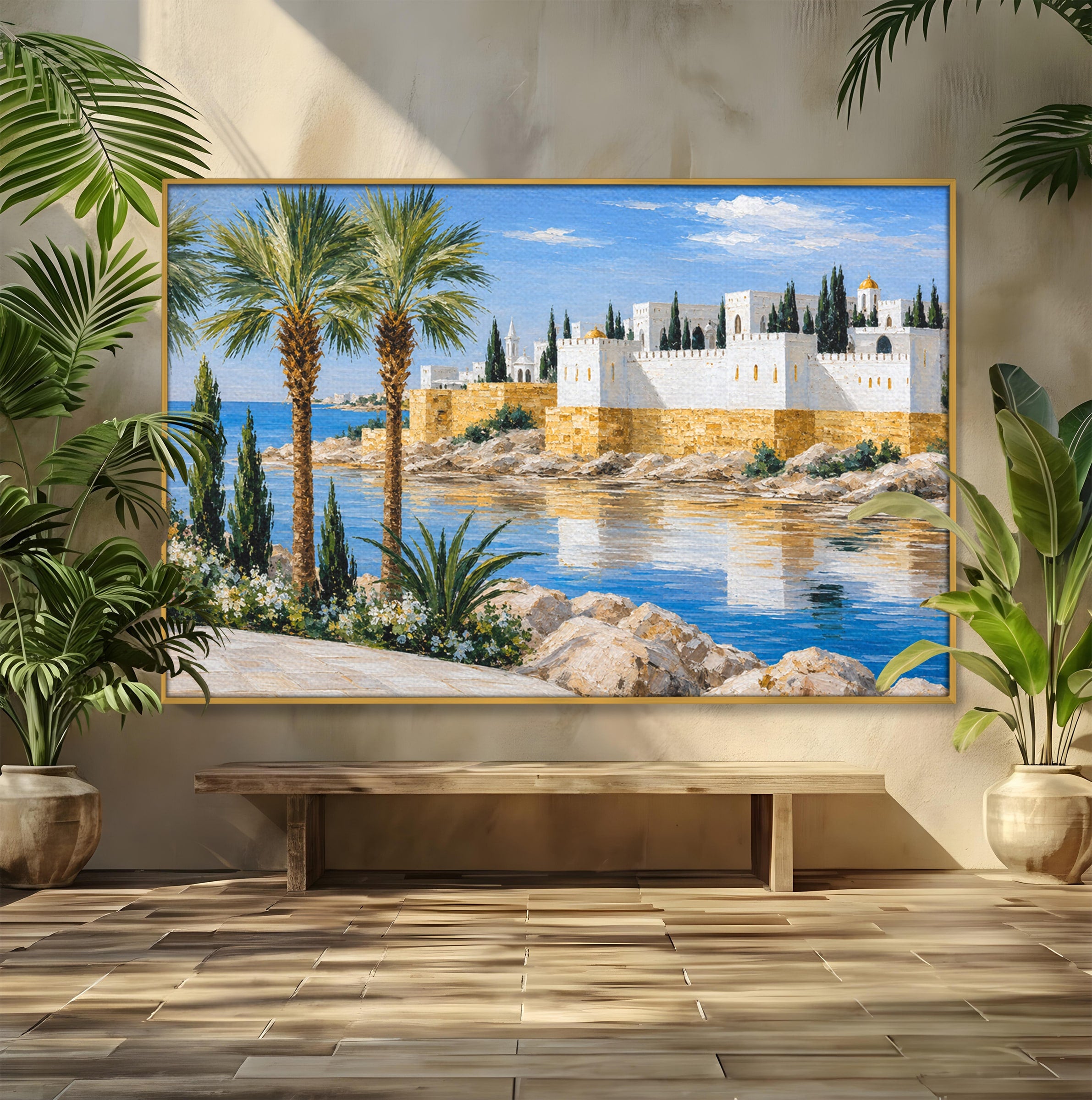 Tablou Canvas Premium LuxCanva® A1677, Castel Mediteranean, Castel, Peisaj, Mare, Mediterran, Living, Culori Vibrante